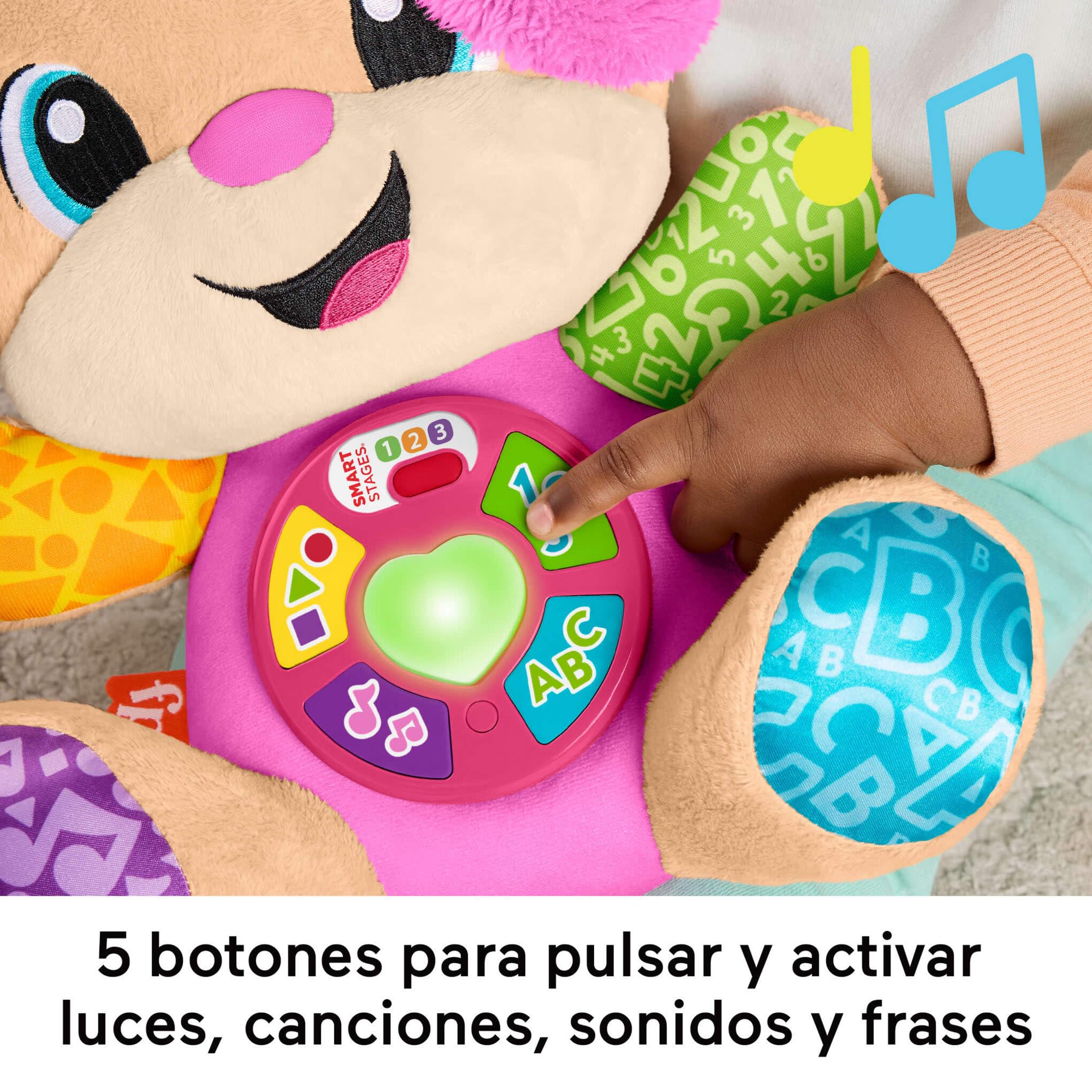 Fisher-Price Laugh & Learn Perrita con Smart Stages Peluche musical de aprendizaje con Smart Stages para bebés a partir de 6 meses, versión multilingüe: Italiano, Español, Portugués, Inglés, JFD35