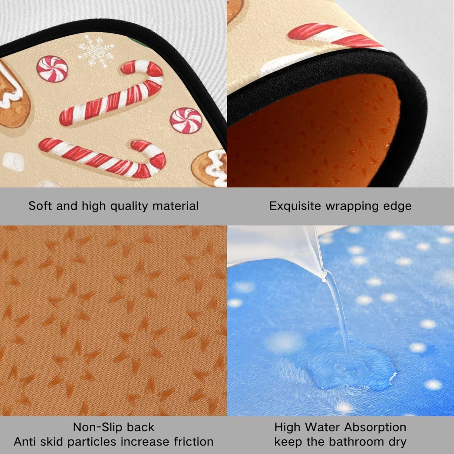 Christmas Gingerbread Man Kitchen Mat Set of 2 Winter Cane Candy Kitchen Rugs 2 Piece Floor Mats Washable Non Slip Rug for Indoor Bedroom Living Room Bathroom Home Decor