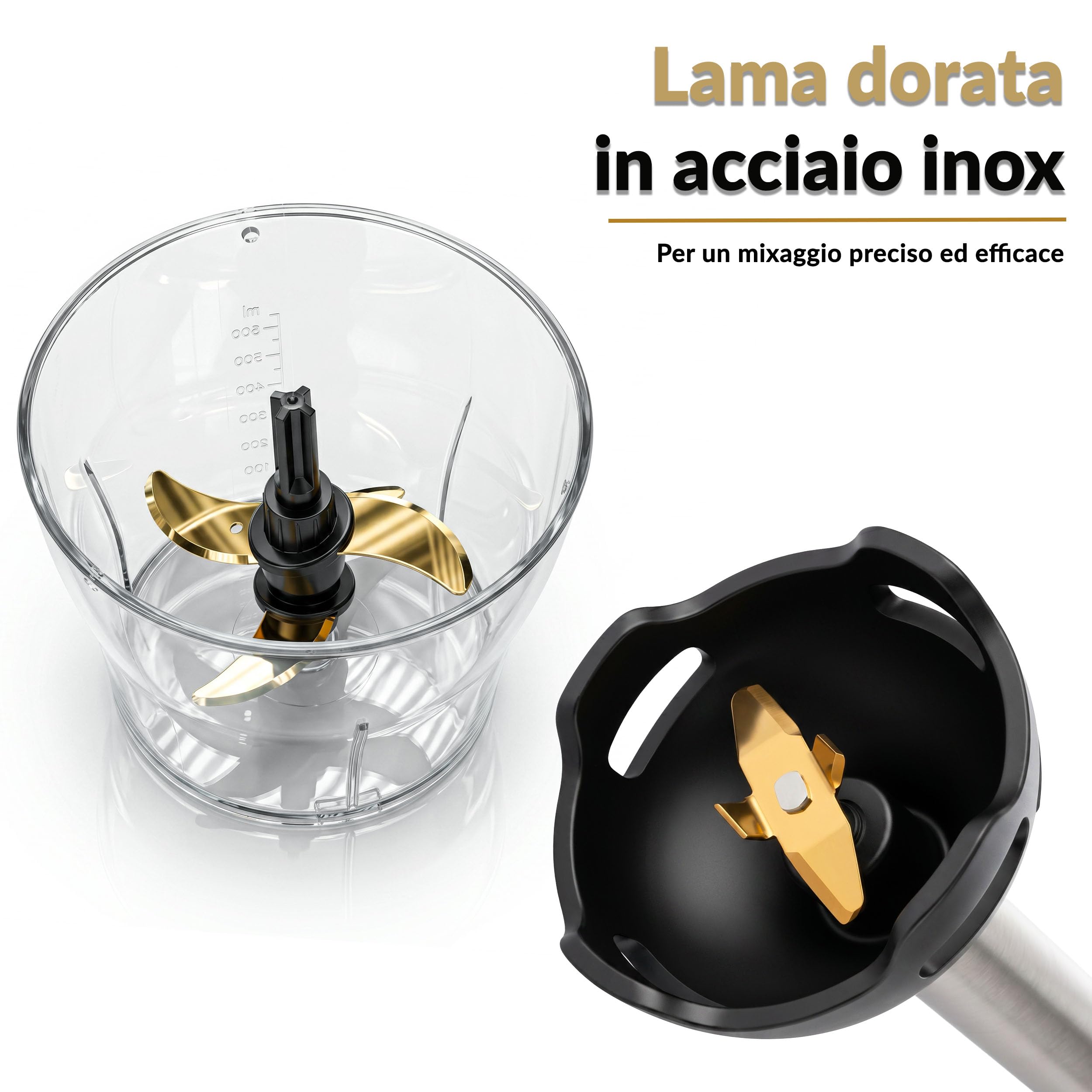 LEHMANN Set Frullatore a Immersione Multifunzione 6 in 1 con Supporto, 2000 W, 12 Velocità e Turbo, 7 Accessori, Bicchiere 800 ml e Tritatutto 600 ml, Display con Velocità visibile, senza BPA