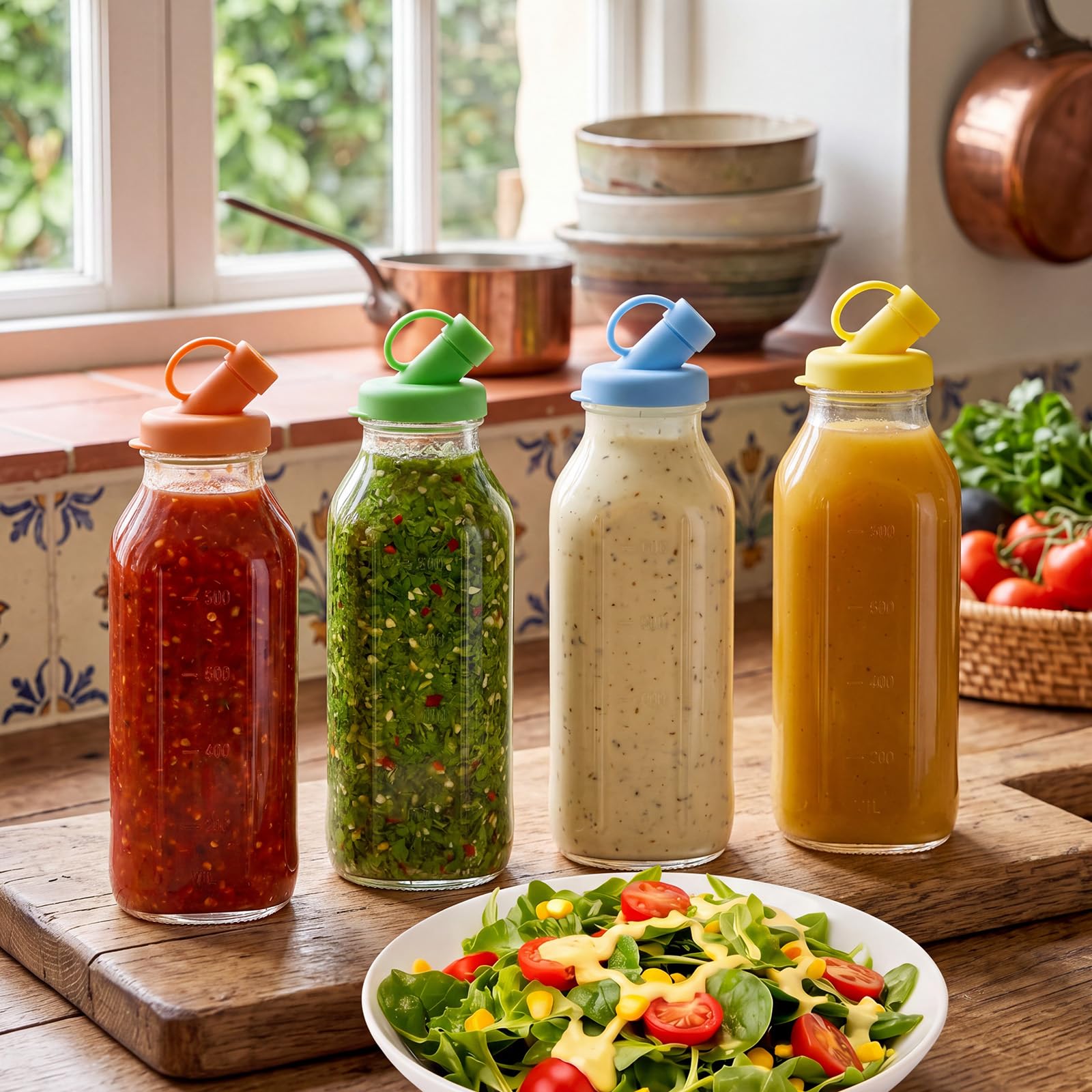 4 dispensadores de vidrio para aderezos de ensalada de 34 onzas