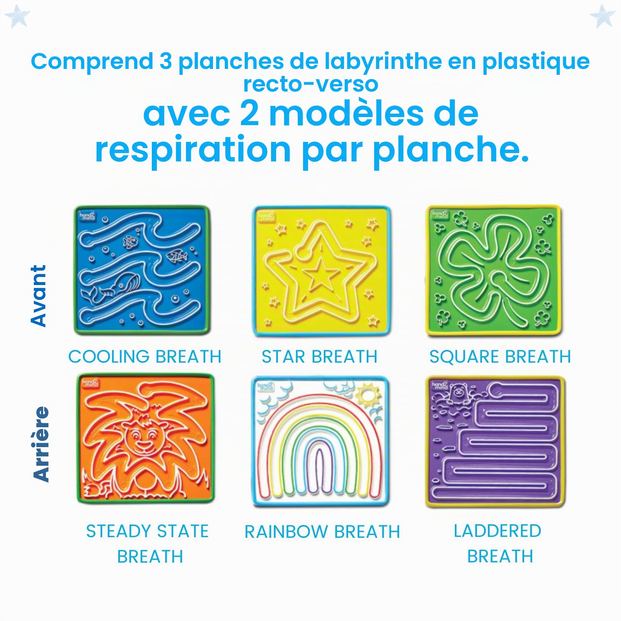 Jeu de 3 labyrinthes apaisants de Learning Resources, tableaux recto-verso de respiration avec des chemins à suivre avec le doigt, pleine conscience pour enfants, jouet sensoriel pour jeu sensoriel