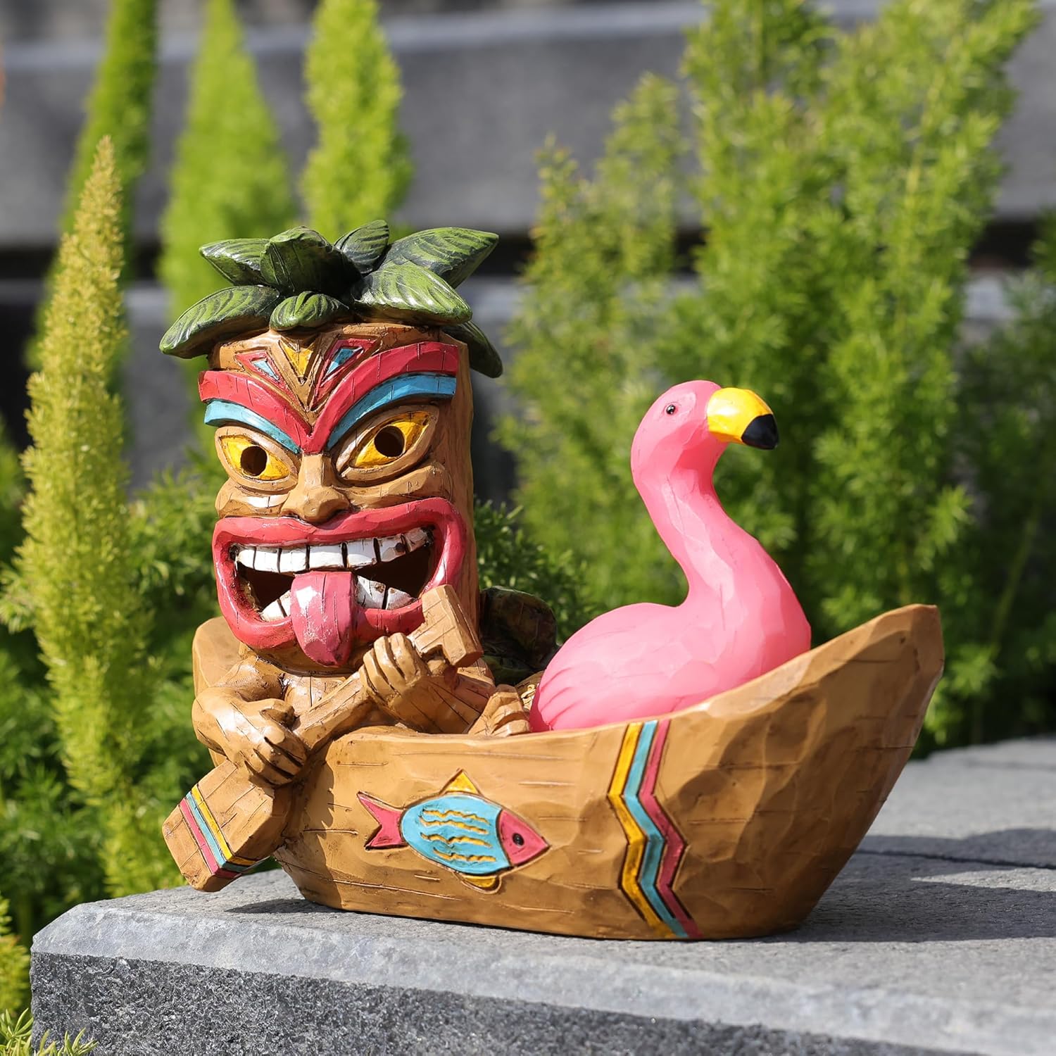 Solar Tiki Statue Outdoor Figurine-Tiki Bar Decor Yard Statues Lawn Figurine Garden Tiki Statue Gardening Gift Mother Mom