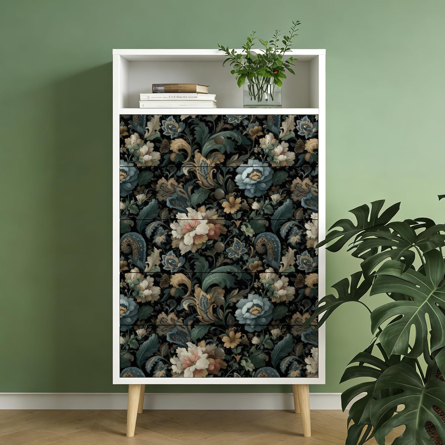 Peel and Stick Wallpaper, Vintage Floral Paisley with Dark Elegant Pattern, Removable Self-Adhesive Mural for Living Room & Bedroom, 17.7x236 Inch