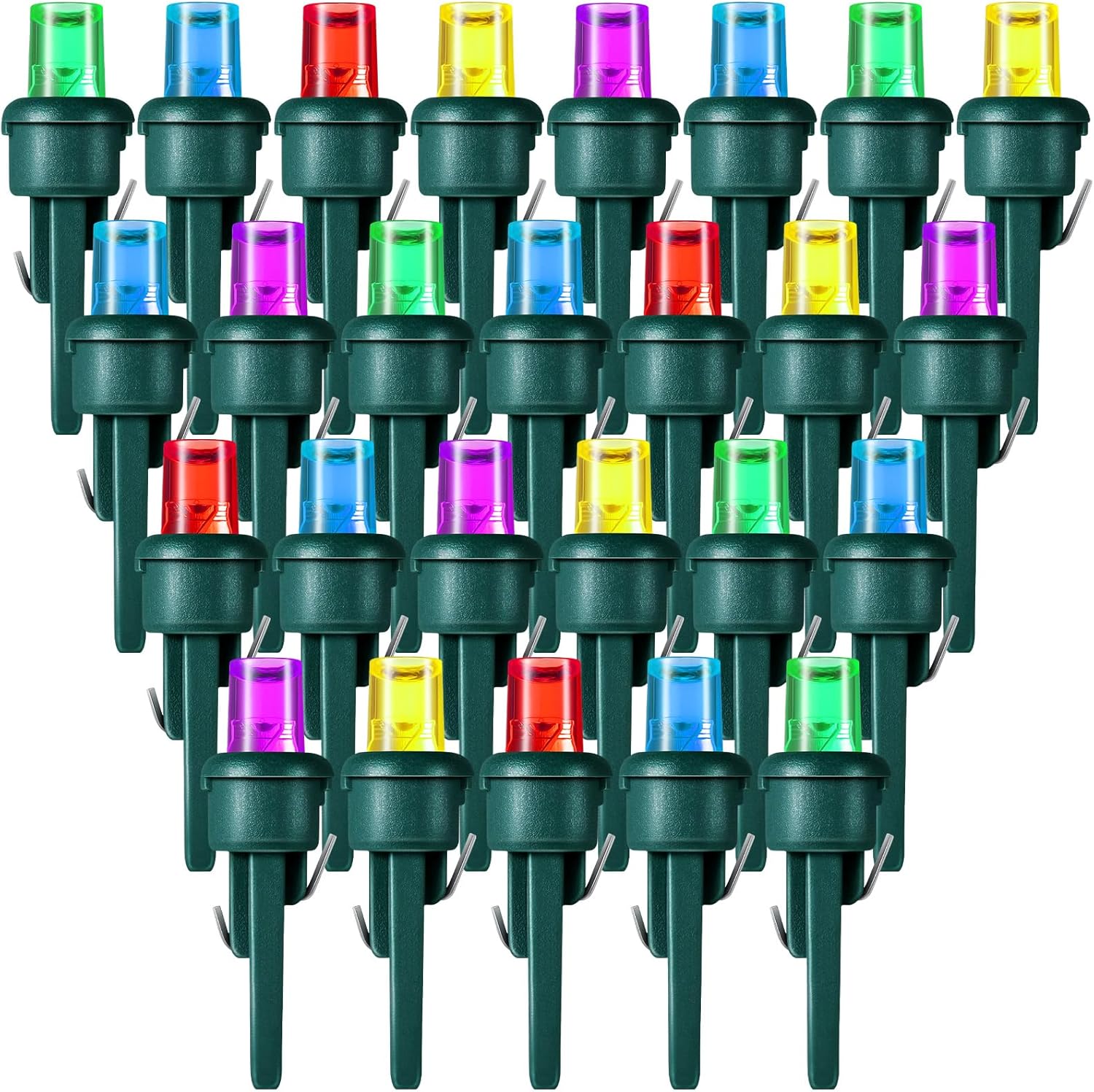 Honoson 48 Count 5 mm Winter LED Replacement Bulbs Bulk Wide Angle Winter LED Light Bulbs String Replacement Festival Light Garland Outdoor Tree Home Decoration (Green Base with Multicolor Bulb)