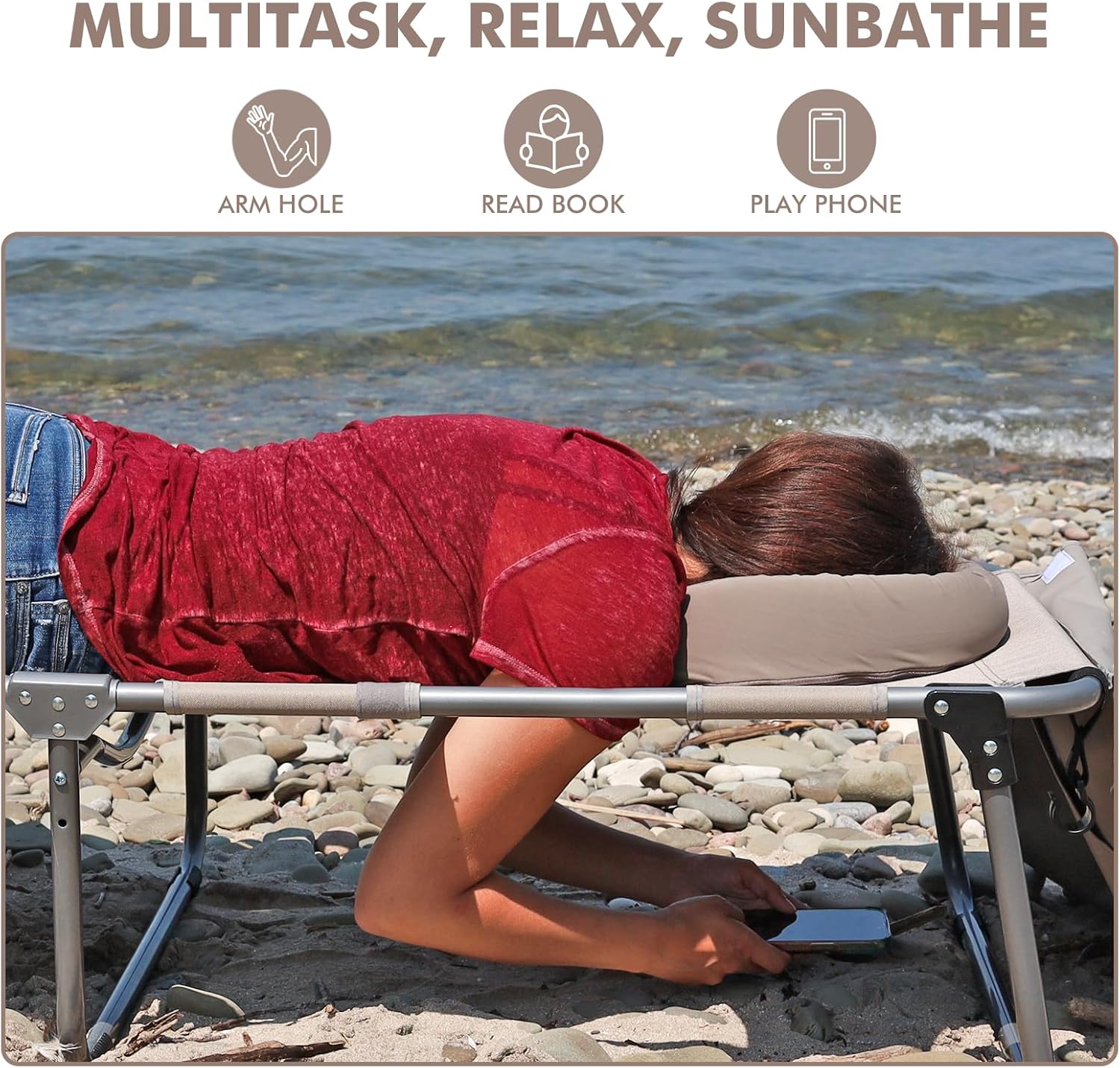 Oversized Extra Wide Tanning Chair with Sun Canopy Face Hole Padded Adjustable Washable, Heavy Duty Layout Folding Lounge Chair for Outside Beach Reading Sunbathing, UPF 50+, XL, Plus Size, 330 LBS