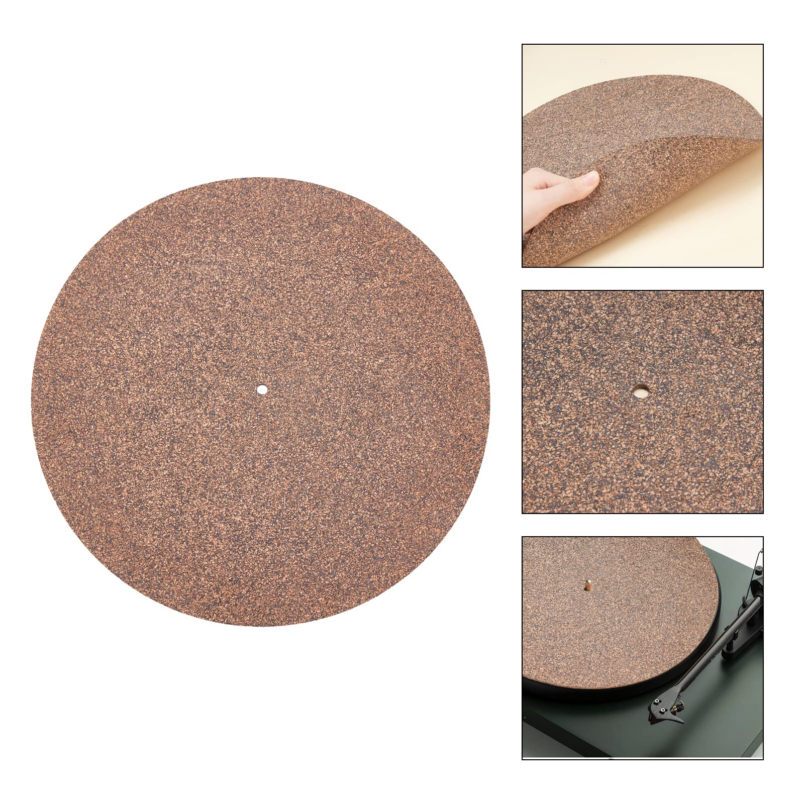 SUPERFINDINGS 1pc 300x3mm Sughero Gomma Giradischi Piatto Tappetino Piatto Rotondo Tappetino per Record con Foro 7mm Tappetino per Strumenti Musicali caffè per La Decorazione del Tappetino per Record