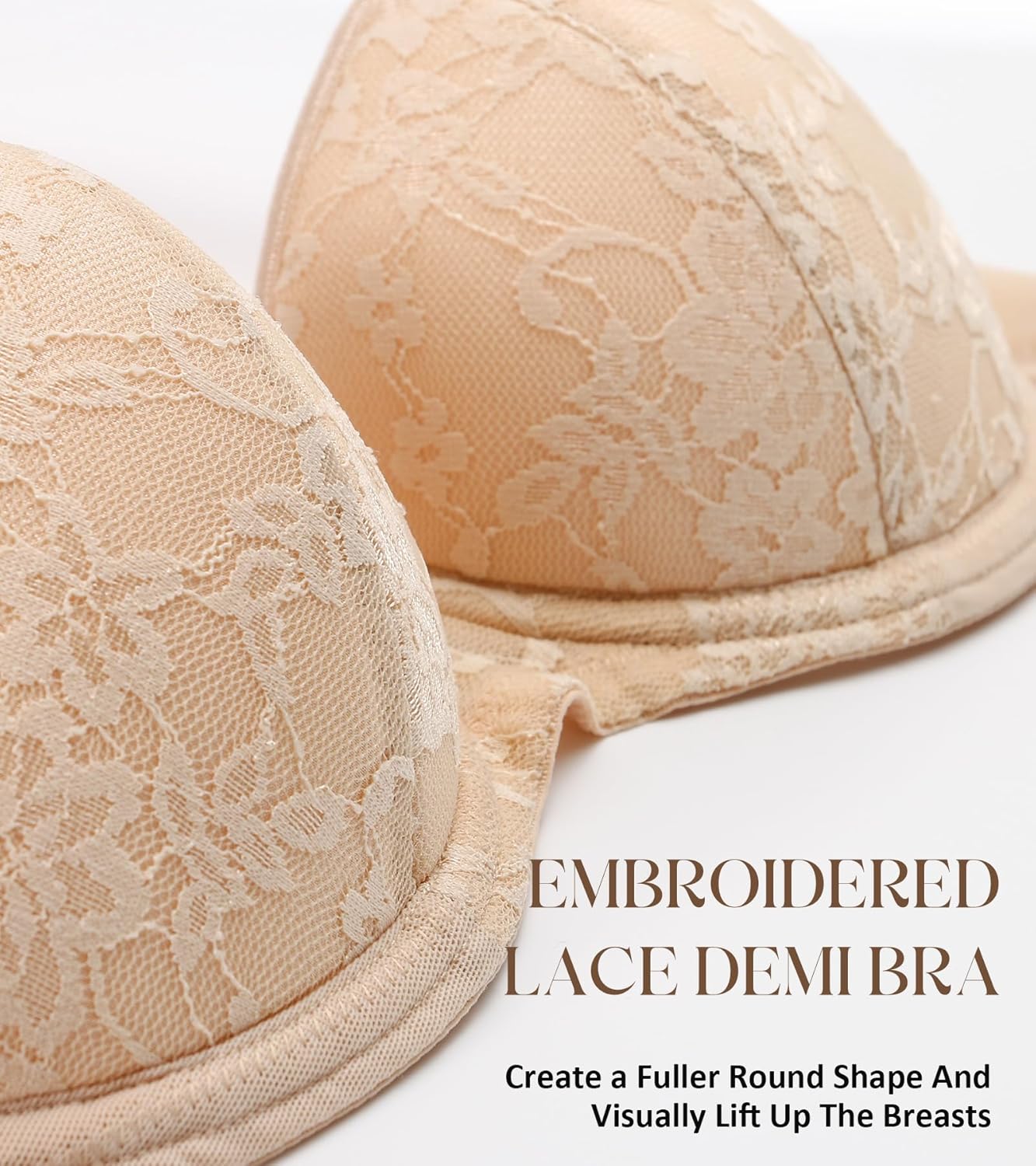 HACI Balconette Bra for Women Sexy Scoop Neck Low Cut Everyday Push Up Demi Half Cup Lightly Padded Shelf Underwire - Image 3