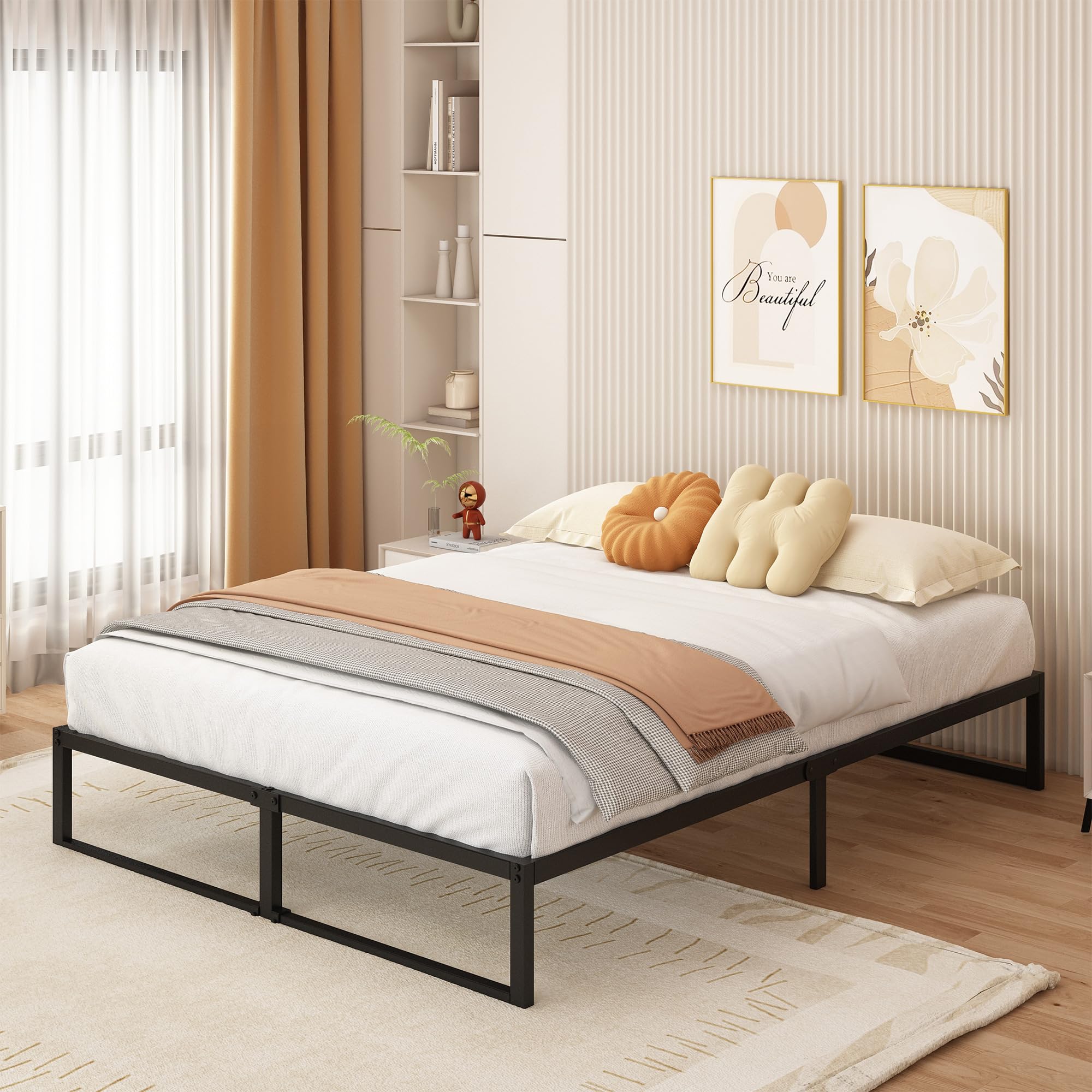 Yicensen Bedframe 180x200 cm - 46 cm Hoogte met Opbergruimte Onder het Bed, Metalen Tweepersoonsbedframe met Zware Metalen Latten voor Stabiele Ondersteuning, Eenvoudige Montage, Geruisloos, Wit