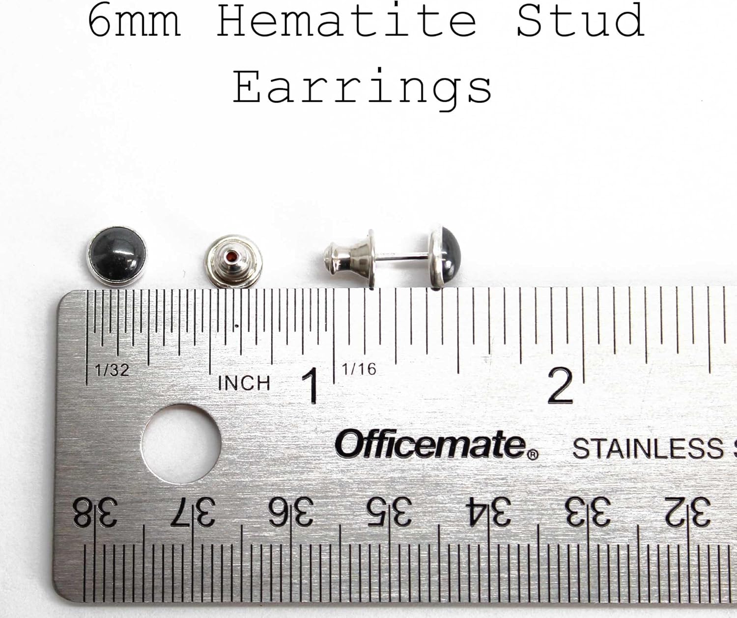 Handmade Hematite Stud Earrings, 6mm Metallic Grey Gemstone, Sterling Silver