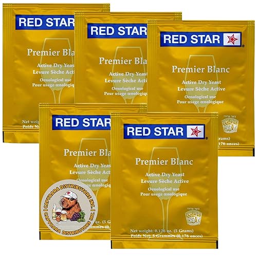 Red Star Premier Blanc - Levadura de vino (5 unidades)  Ideal para hacer sidra de vino Mead Kombucha en casa  0.18 oz sobres  Saccharomyces