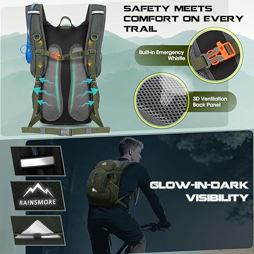 Miniatura 7 de Mochila de hidratación con bolsa de agua, mochila ligera de senderismo de 18 litros para mujeres y hombres, pequeña bolsa de agua de hidratación