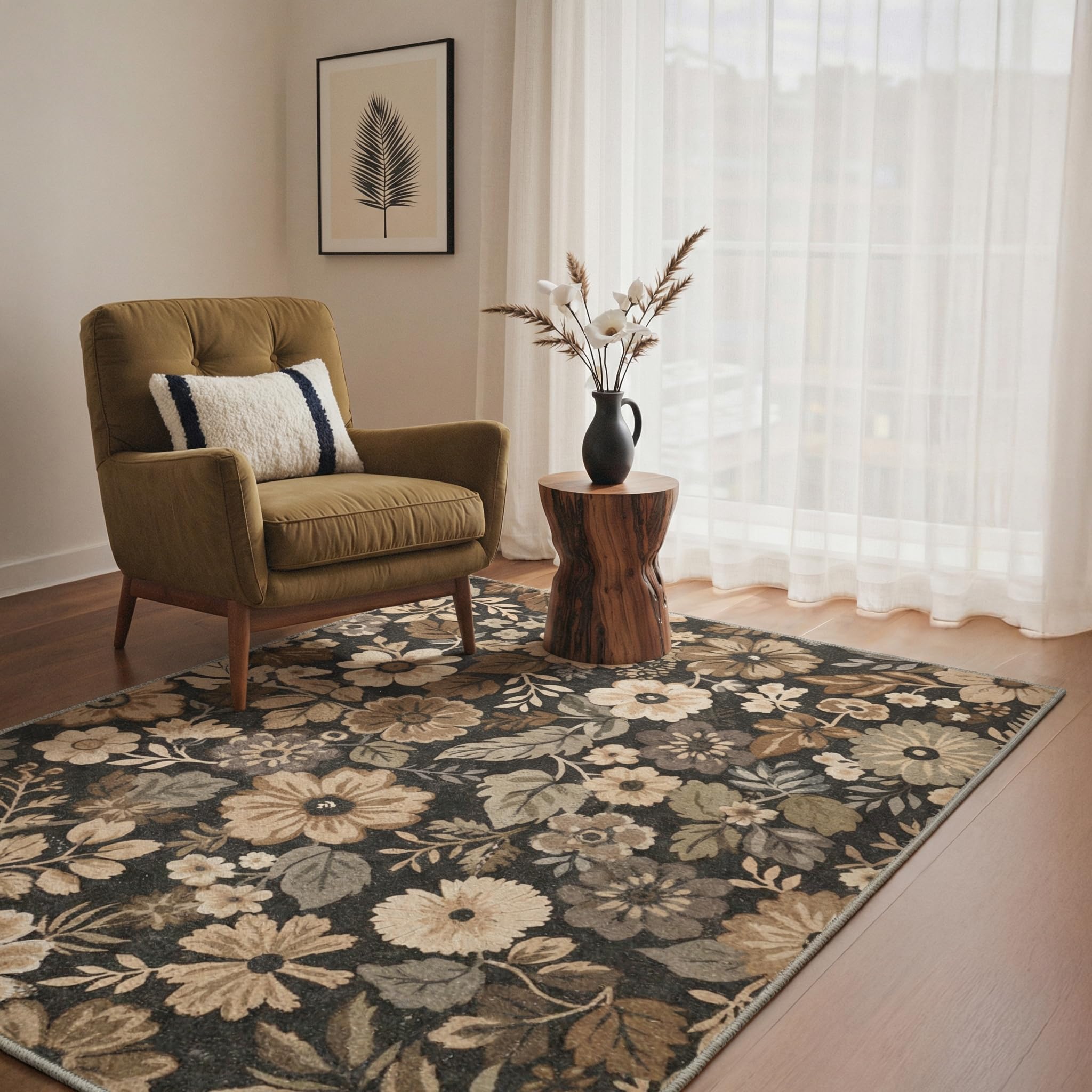 BEIMO Runner Rug 80x150cm Botanical Washable Non-Slip Hallway Coffee Taupe — image 1