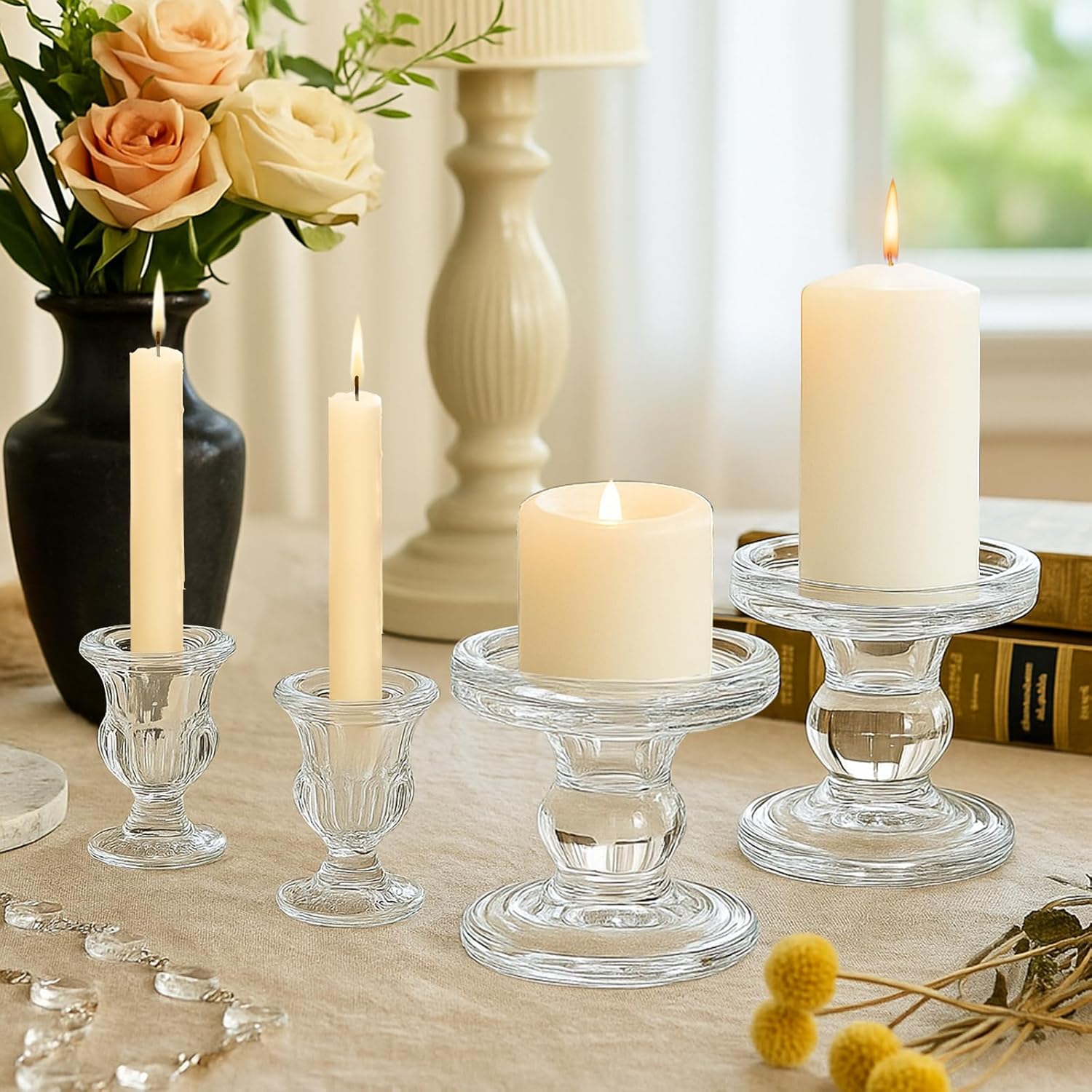 6 Pack Glass Candle Holders, Clear Candle Holder for Candlesticks, Bulk Candle Holders for Table Centerpiece for Wedding, Festival, Christmas, Party Decoration - Image 2