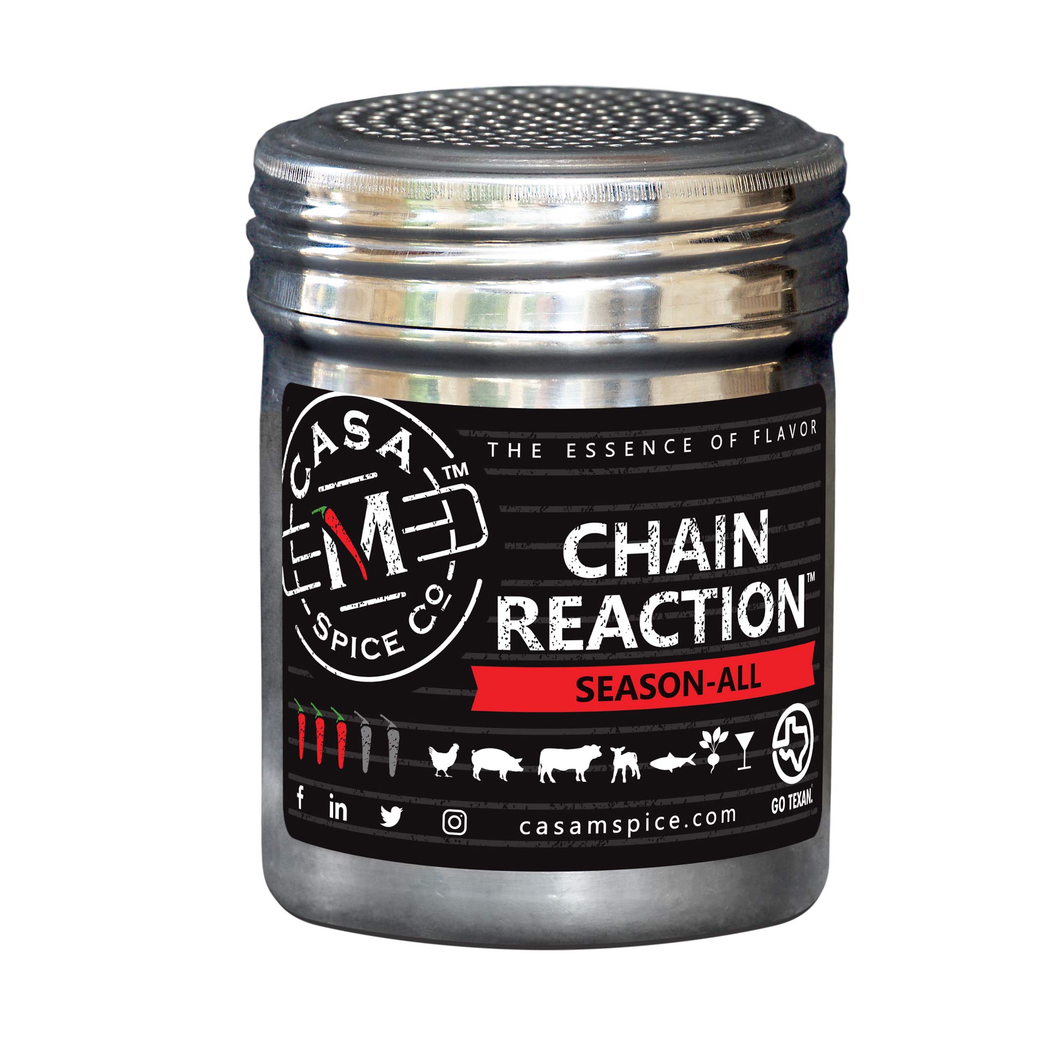 Casa M Spice Co® Chain Reaction® Season-All• Low Sodium • No MSG • Gluten Free • Keto Friendly BBQ Spices and Seasonings (Original, Stainless Shaker (with 1-cup seasoning))