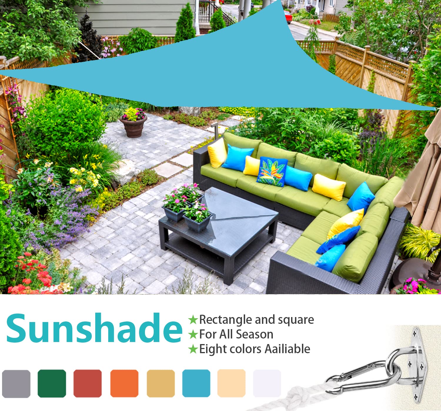 Voile d'ombrage Rectangulaire, Imperméable Protection UV Toile Ombrage avec Kit de Fixation, pour Extérieur Jardin Terrass