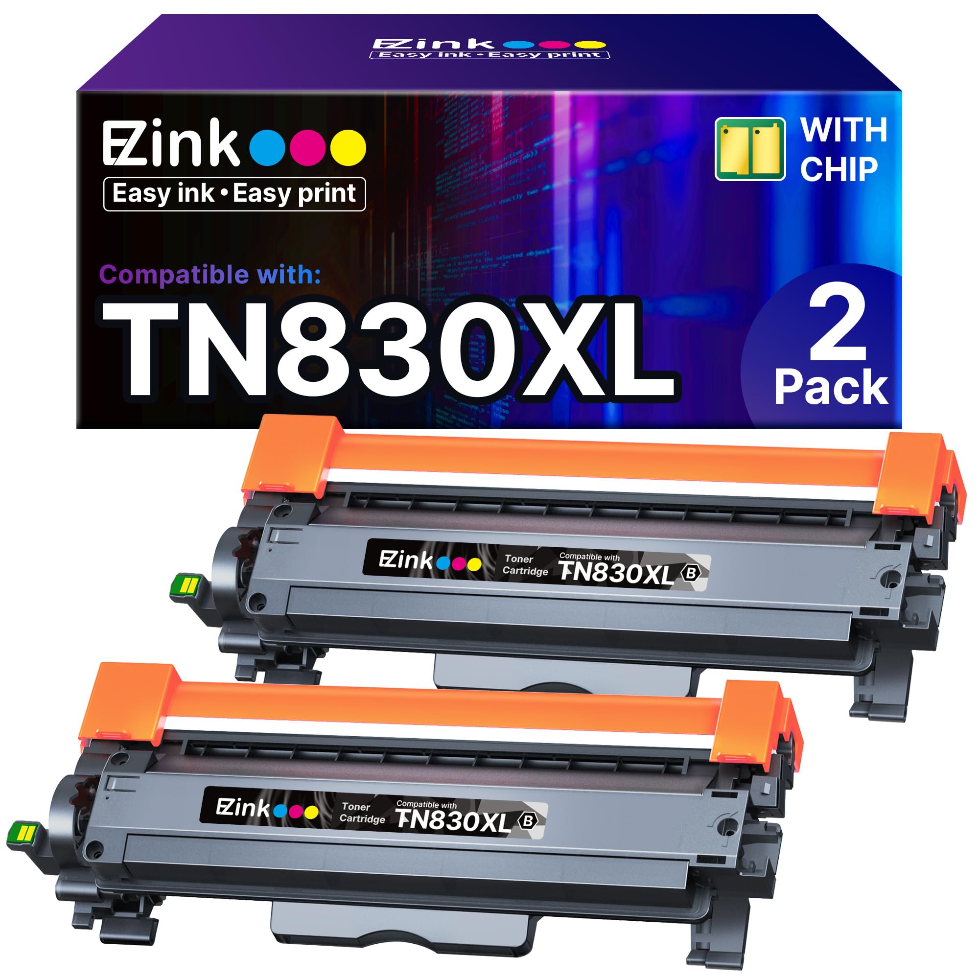 E-Z Ink Compatible TN830XL Toner Cartridge Replacement for Brother TN830XL TN830 TN 830 Toner Cartridges with Brother DCP-L2640DW HL-L2460DW HL-L2480DW HL-L2400D HL-L2405W Printer (2 x TN830XL Toner)