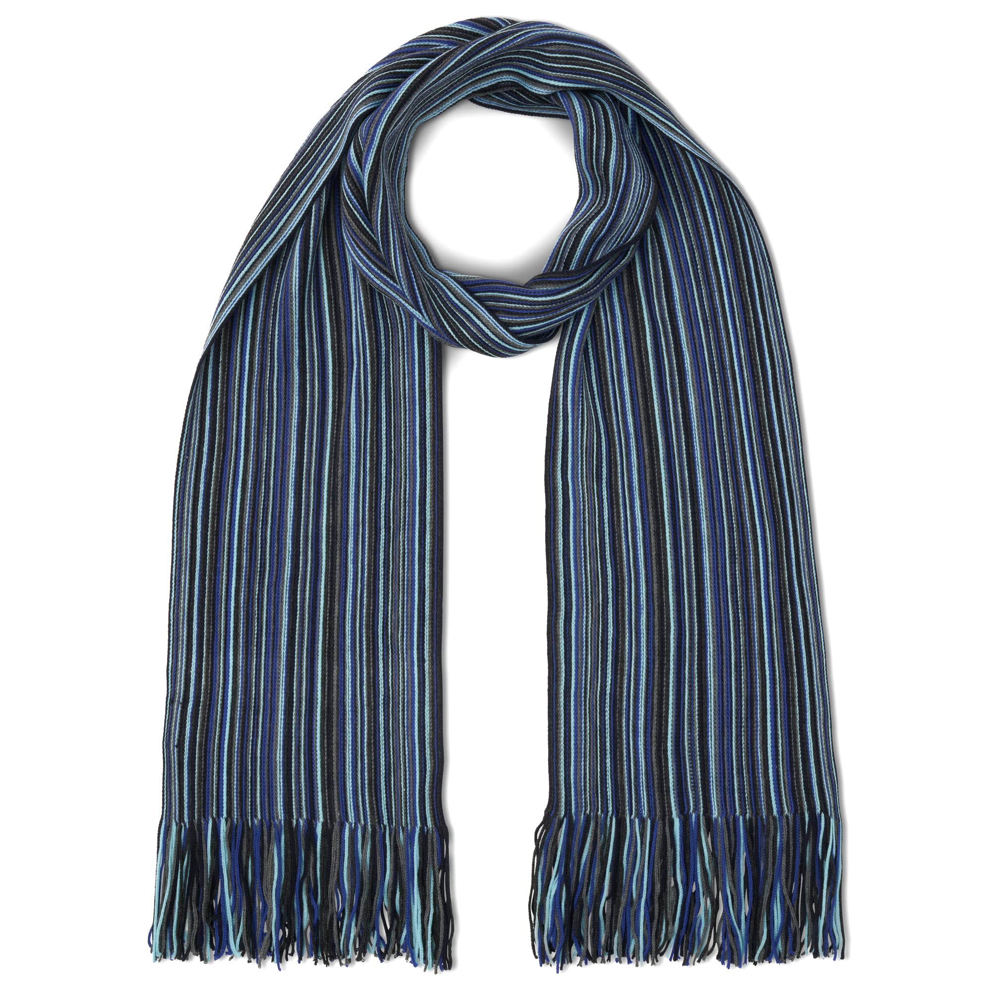 Lovarzi Men's Navy, Blue & Grey Wool Scarf Striped - Navy, Blue And Grey - Lambswool Winter Scarfs For - Extra Fine Quality Striped Scarves - Soft And Warm Scarves