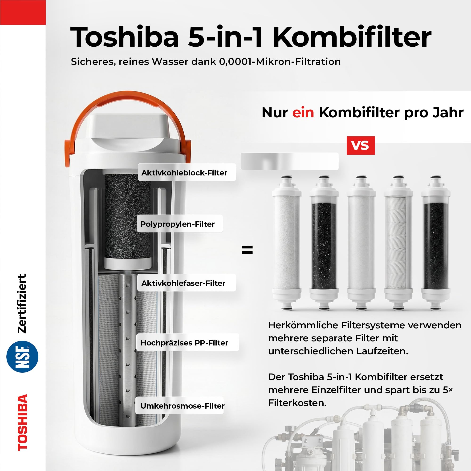 Toshiba Osmoseanlage Umkehrosmoseanlage Heißwasserspender Auftisch Keine Installation Mehrfach-Filterung Mineralisierung UV Licht NSF zertifiziert