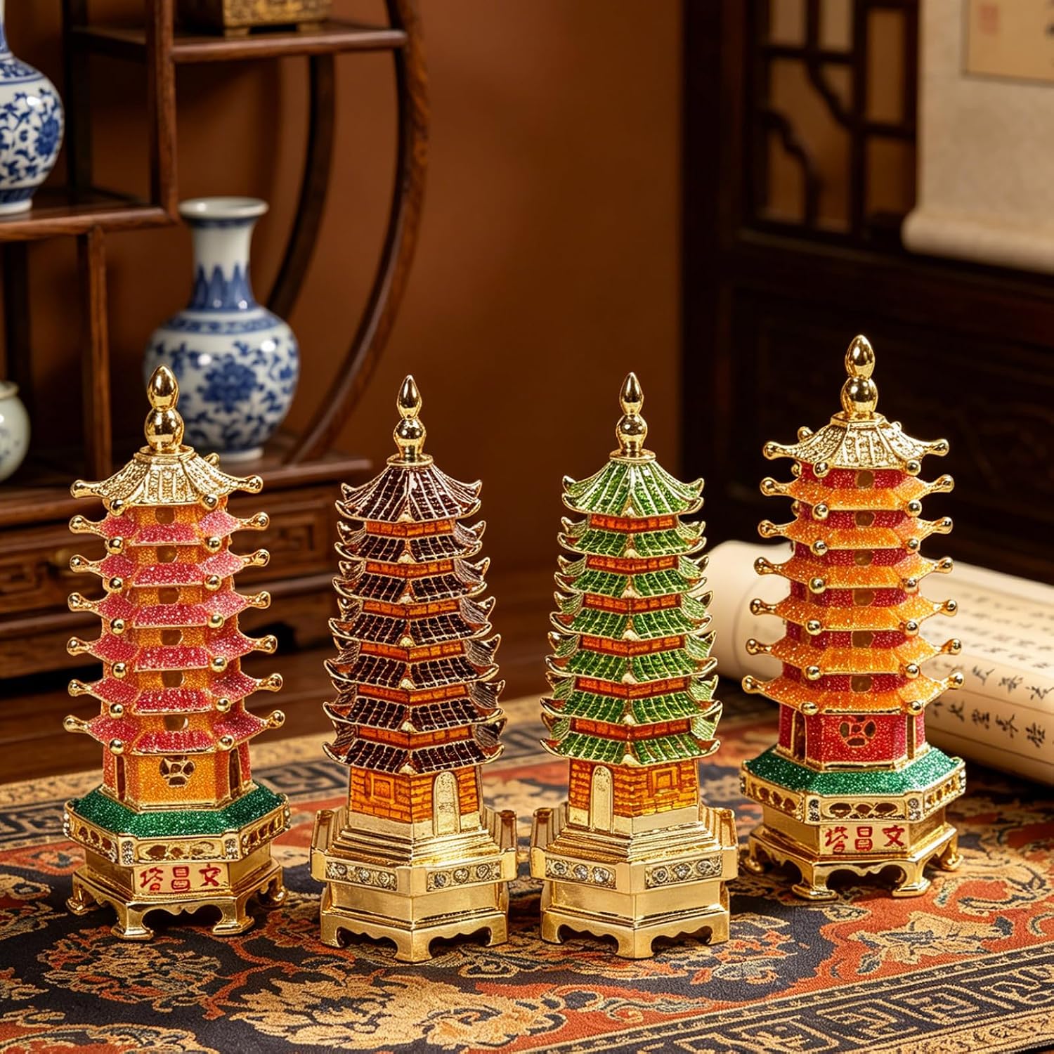 Unique Metal Enameled Buddhist Jewelry Container with Fine Detailing Ideal for Home Decoration and Collection Metal Coating Buddhist Tower