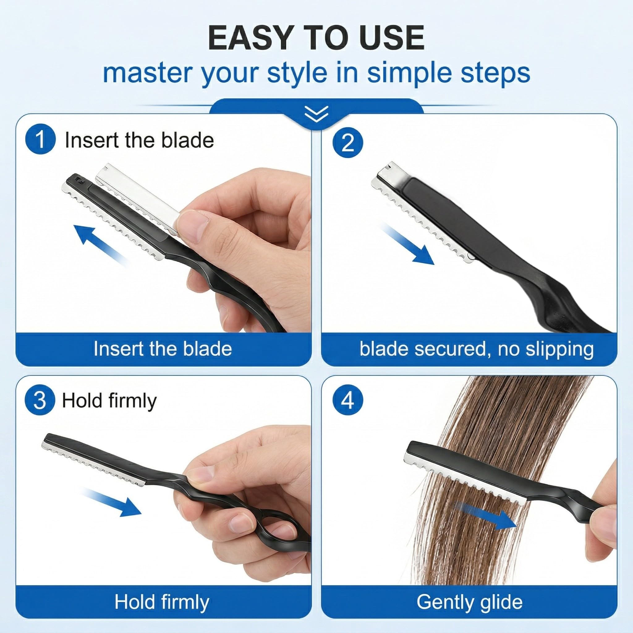 Sfilzino Per Capelli Professionale In Acciaio Inossidabile, Con 10 Lame Di Sicurezza Rimovibili,Per Tagliare Le Sopracciglia E Radere Il Viso, Regalo Per Uomo (Nero)