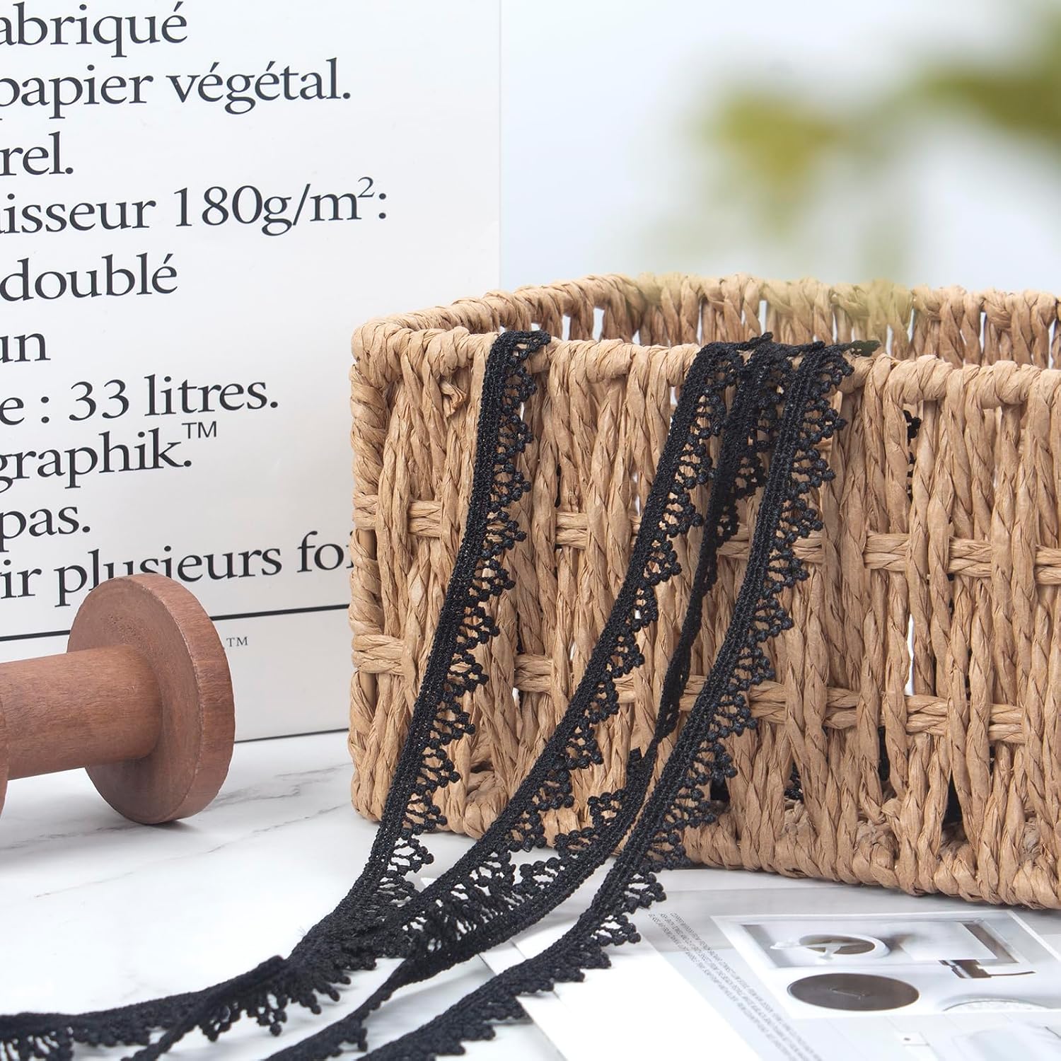 5 Yards Lace Fabric Trim for Sewing Black 0.5 inch Edge Ribbon (Black #01)