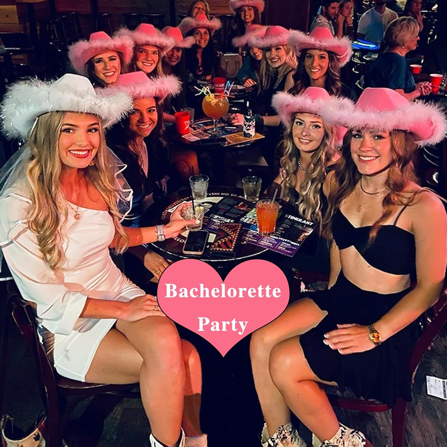 ZEBSF Feathers Cowboy Cowgirl Hat with Heart Sunglasses - Cowboy Hats for Women Bachelorette Birthday Disco Party - Image 7