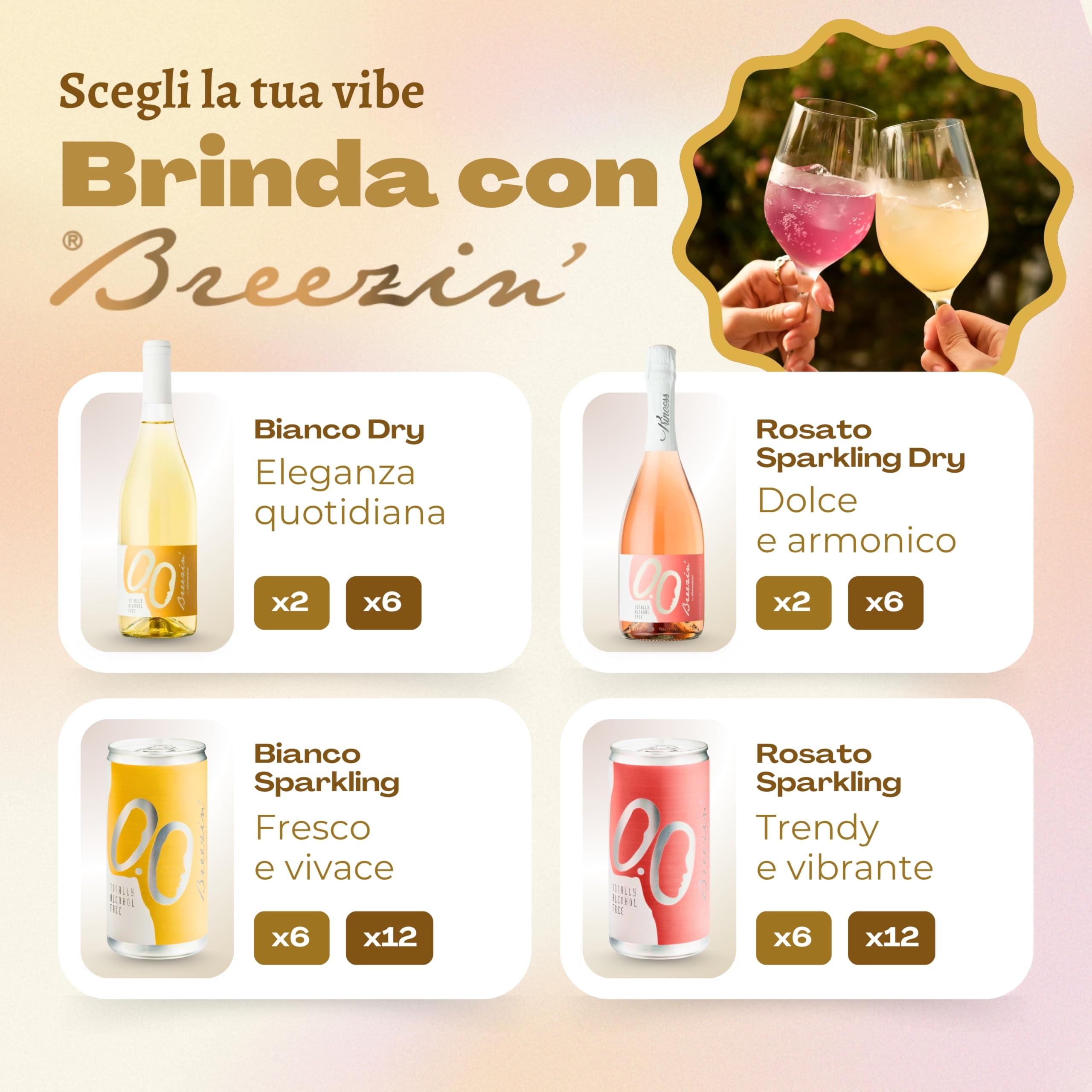 Breezin’ Bianco Dry Analcolico 0.0% Gusto Fresco e Intenso | Note di Pera e Frutta Tropicale, Ideale per Aperitivi e Feste, 2 Bottiglie da 750 ml Alcool Free – ALTERNATIVA