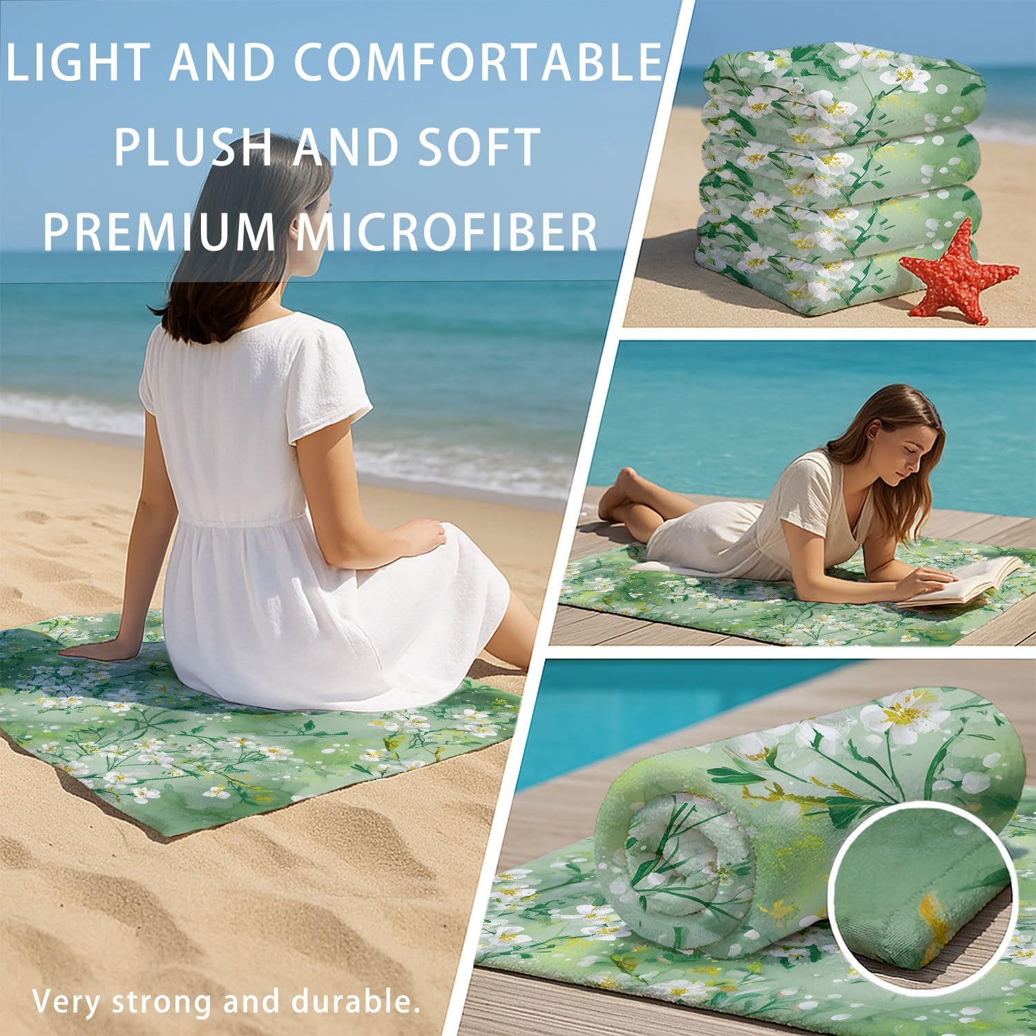 Générique Serviette de Plage Microfibre 180 x 100 CM,Drap de Plage Animaux, Conte de Fées, Onirique et Apaisant, Couverture de Plage Absorbante,Couverture de Bain Chat Blanc, Bulles, Lignes Ondulées