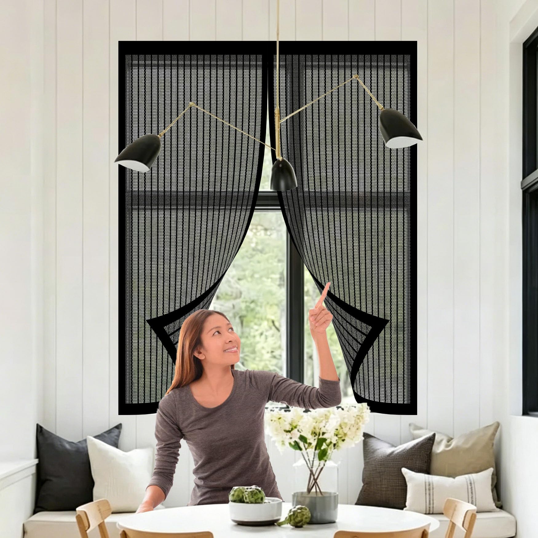 Yanhong Black Magnetic Fly Screen Door 88 X 142 Cm Anti-Tearing Mosquito Door Net Keep Fly Bug Out With Powerful Magnets Screen Mesh For Living Room, Bedroom, Patio,