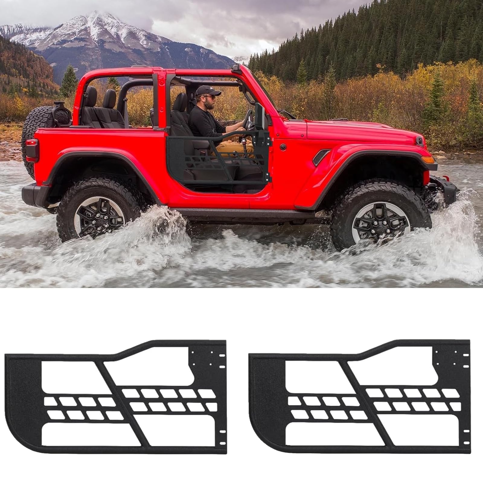 TROPOW Off Road Tubular Trail Doors Compatible with 2018-2025 Wrangler JL 2 Door - Set of 2 Fat Tube Half Doors for Adventure (Not Include Sideview