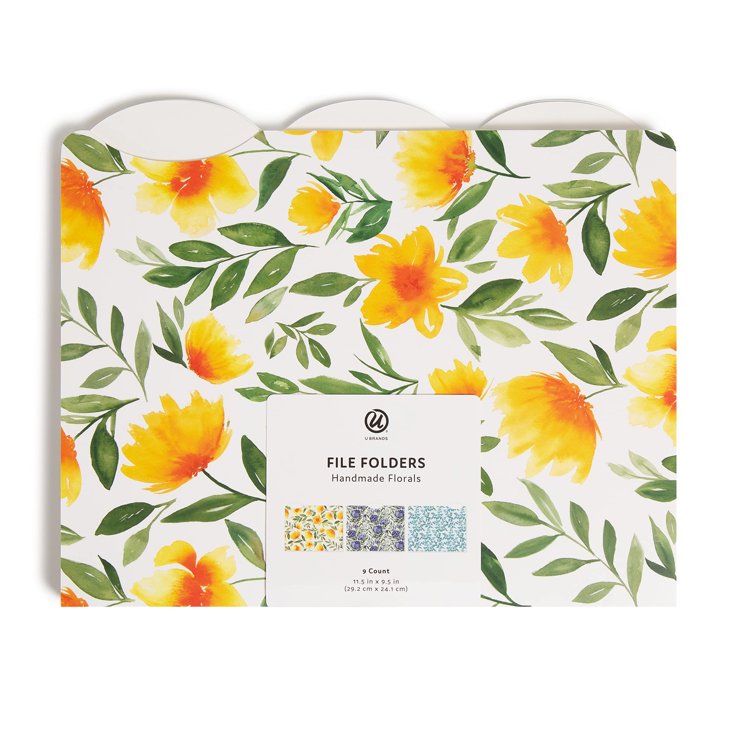 U Brands Fashion File Folders, 9 Count, 1/3-Cut Tabs in Assorted Positions, Letter Size, Office Supplies (Handmade Florals)