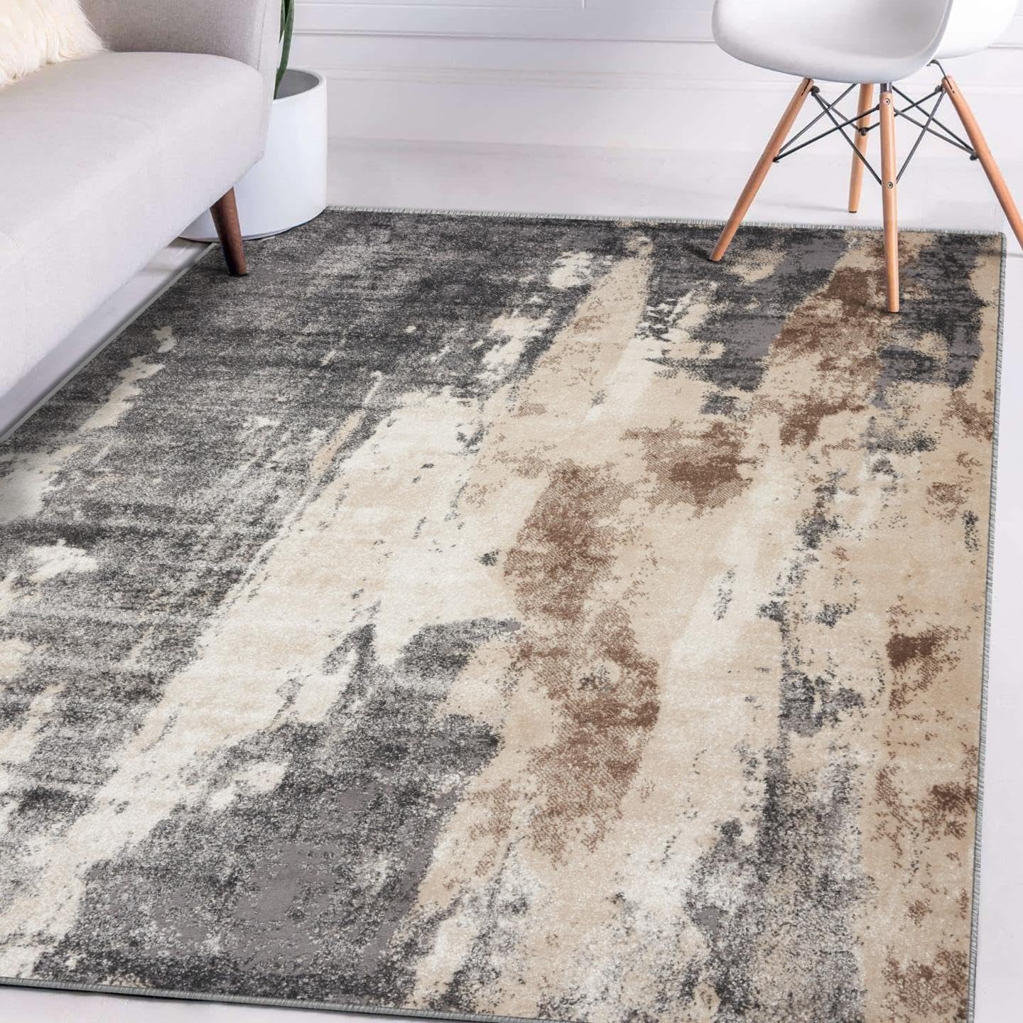 Gray Abstract 8' x 10' Synthetic Area Rug