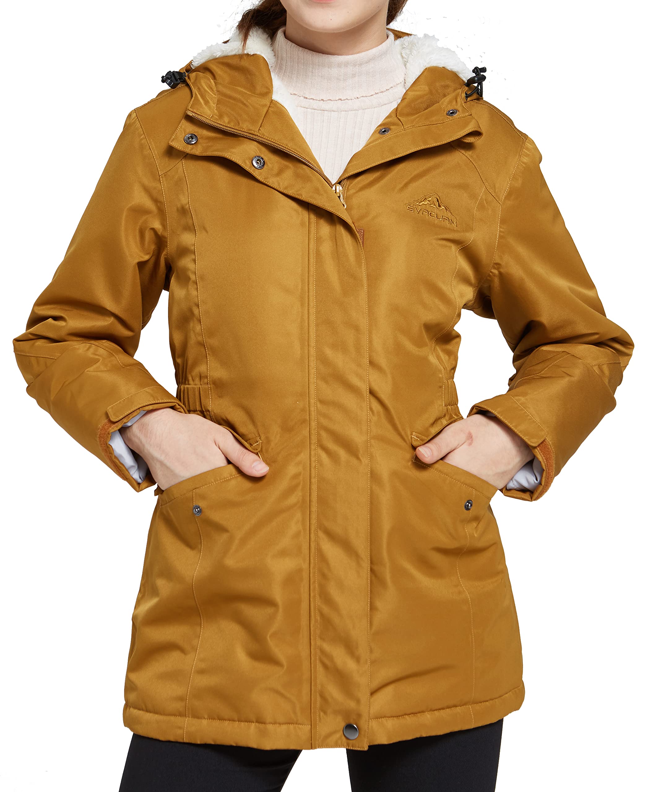 Women's Waterproof & Windproof Ski Hooded Jacket Winter Fleece Parka Rain Coats for Hiking