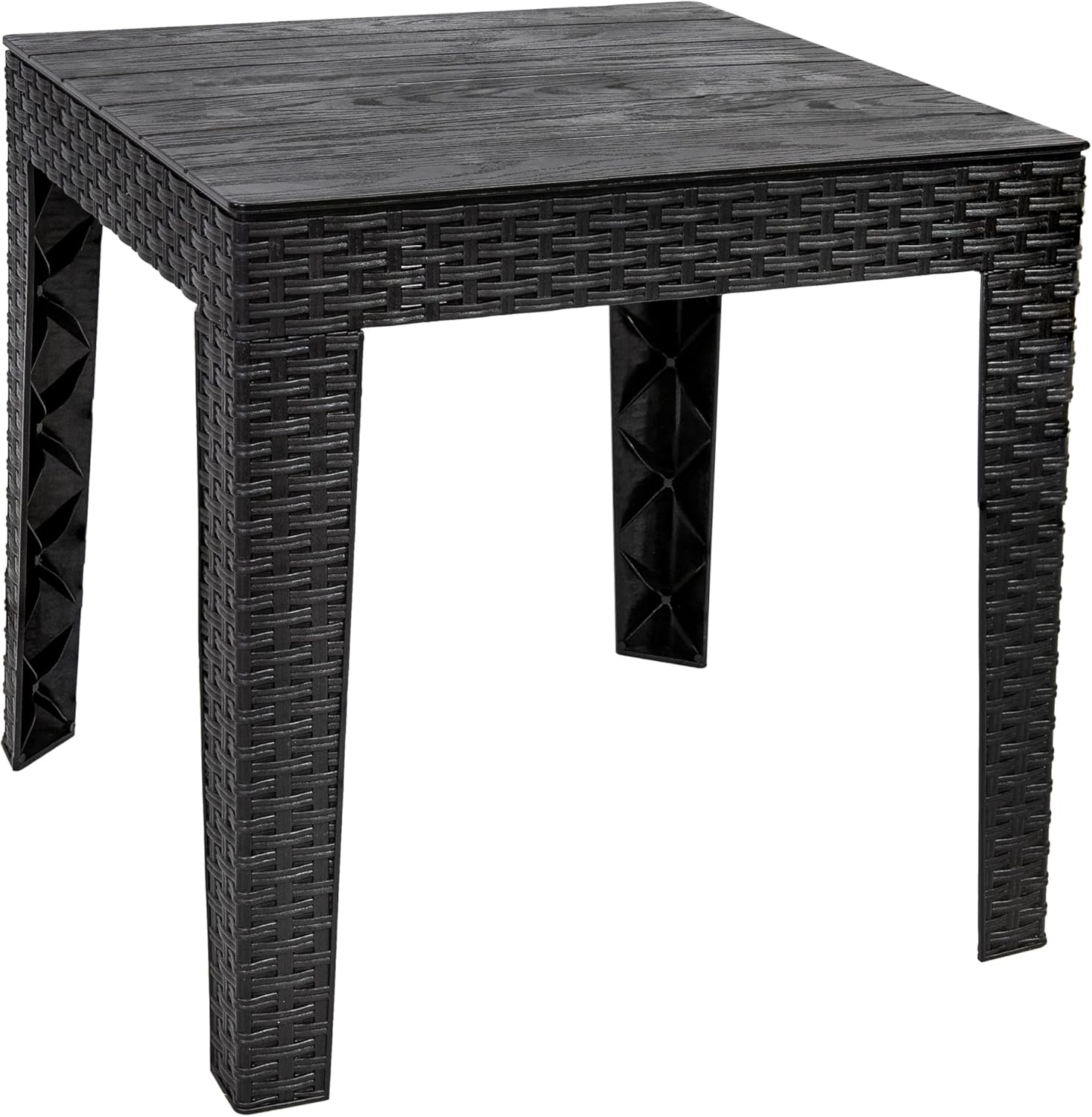 Sunnydaze Square Patio Side Table - 16.75" Outdoor End Table - Weather-Resistant - Black Faux Plank Tabletop 1 Black Faux Plank Tabletop