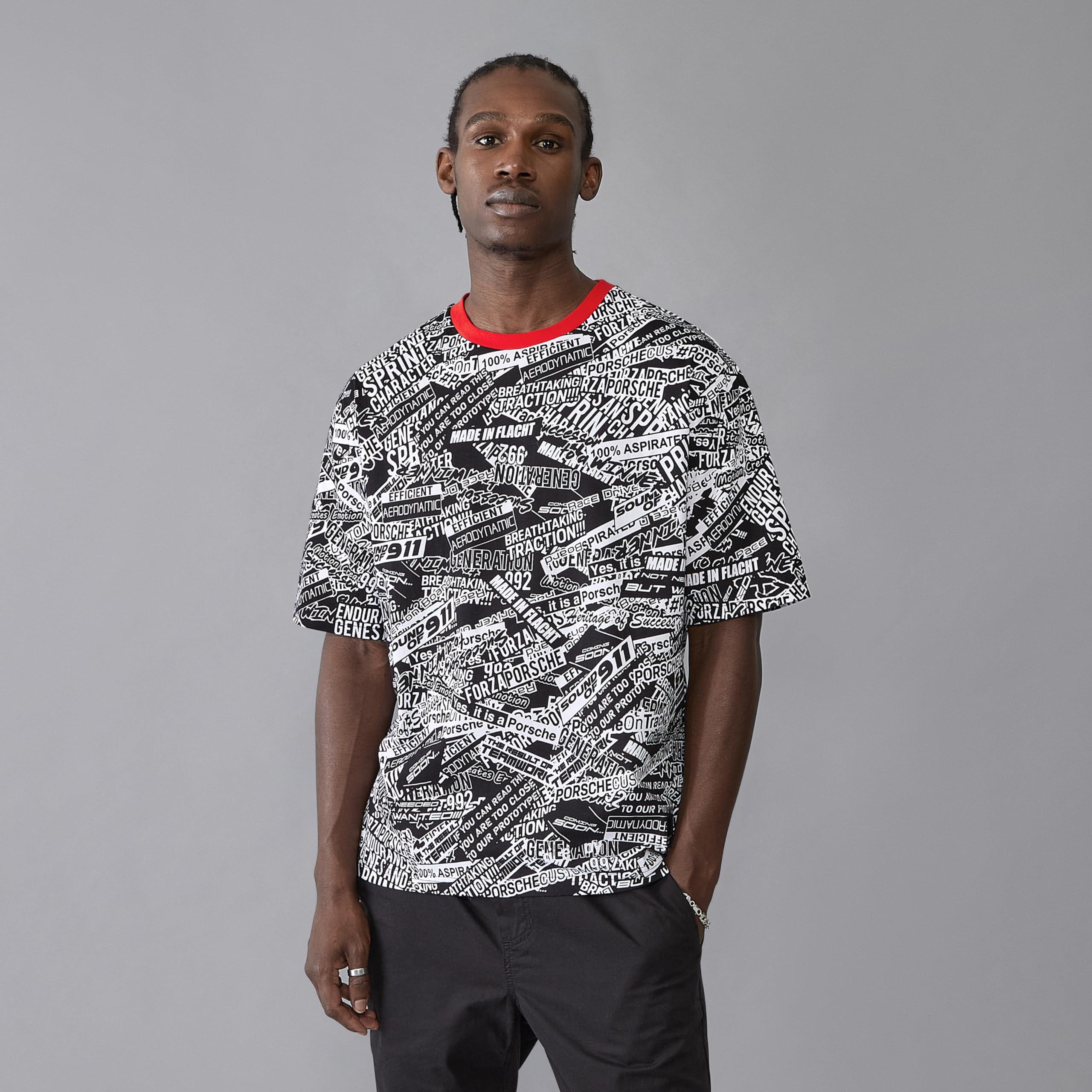 Porsche Motorsport Überall Bedruckt Übergroßes T-Shirt – Schwarz