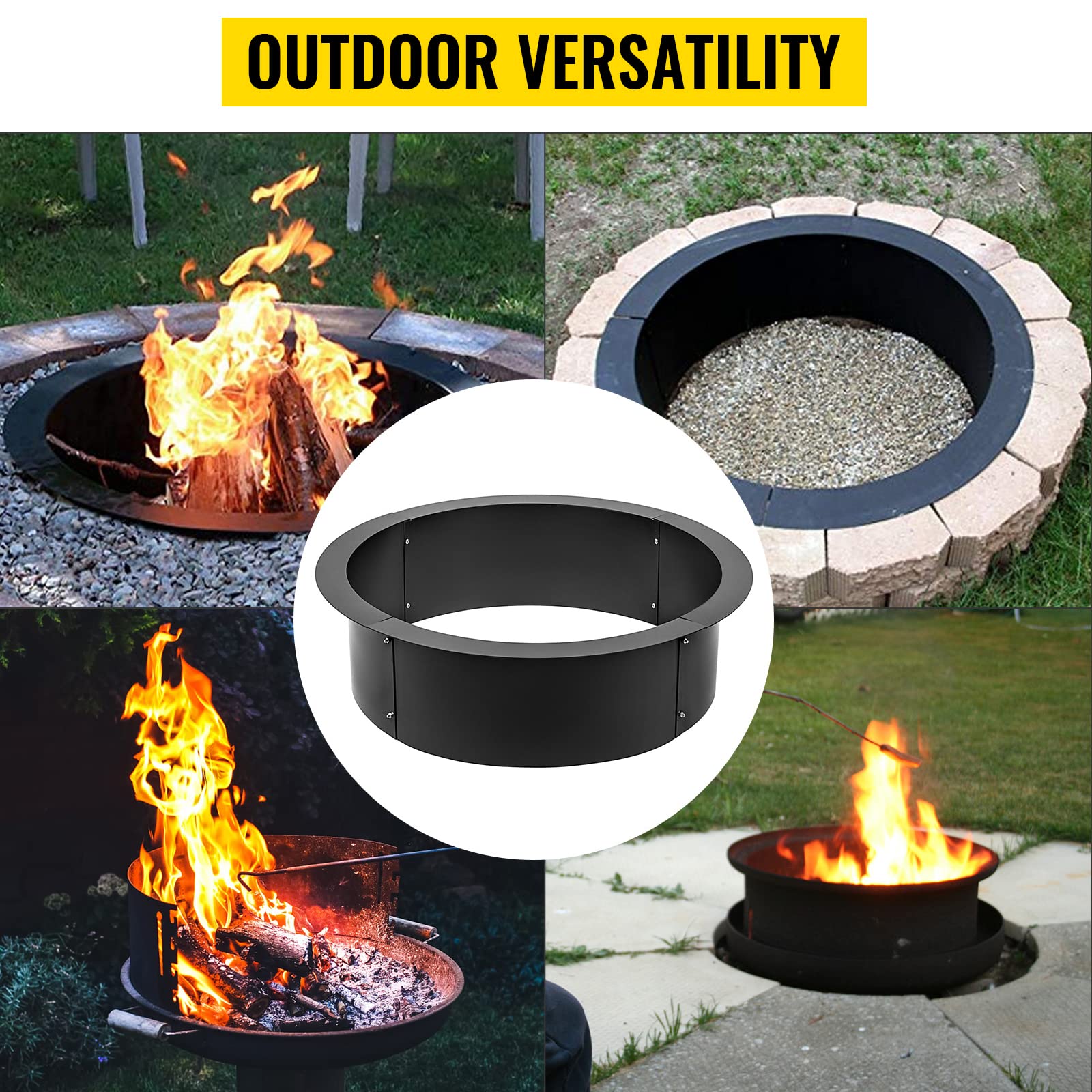 VBENLEM Fire Pit Ring 42-Inch Outer/36-Inch Inner Diameter, Fire Pit Insert 3.0mm Thick Heavy Duty Solid Steel, Fire Pit Liner DIY Campfire Ring Above or In-Ground for Outdoor