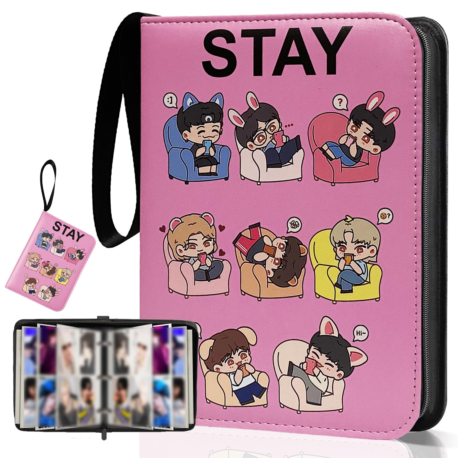 KPOP - Carpeta para tarjetas de fotos, 400 bolsillos, con fundas para tarjetas Lomo, color rosa