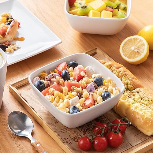 Miniatura 6 de vancasso Soho Juego de Vajilla de 24 Piezas, Juego de Mesa Cuadrado de Gres Blanco, Plato de Cena, Plato de Postre, Juegos de Tazas y Platos para