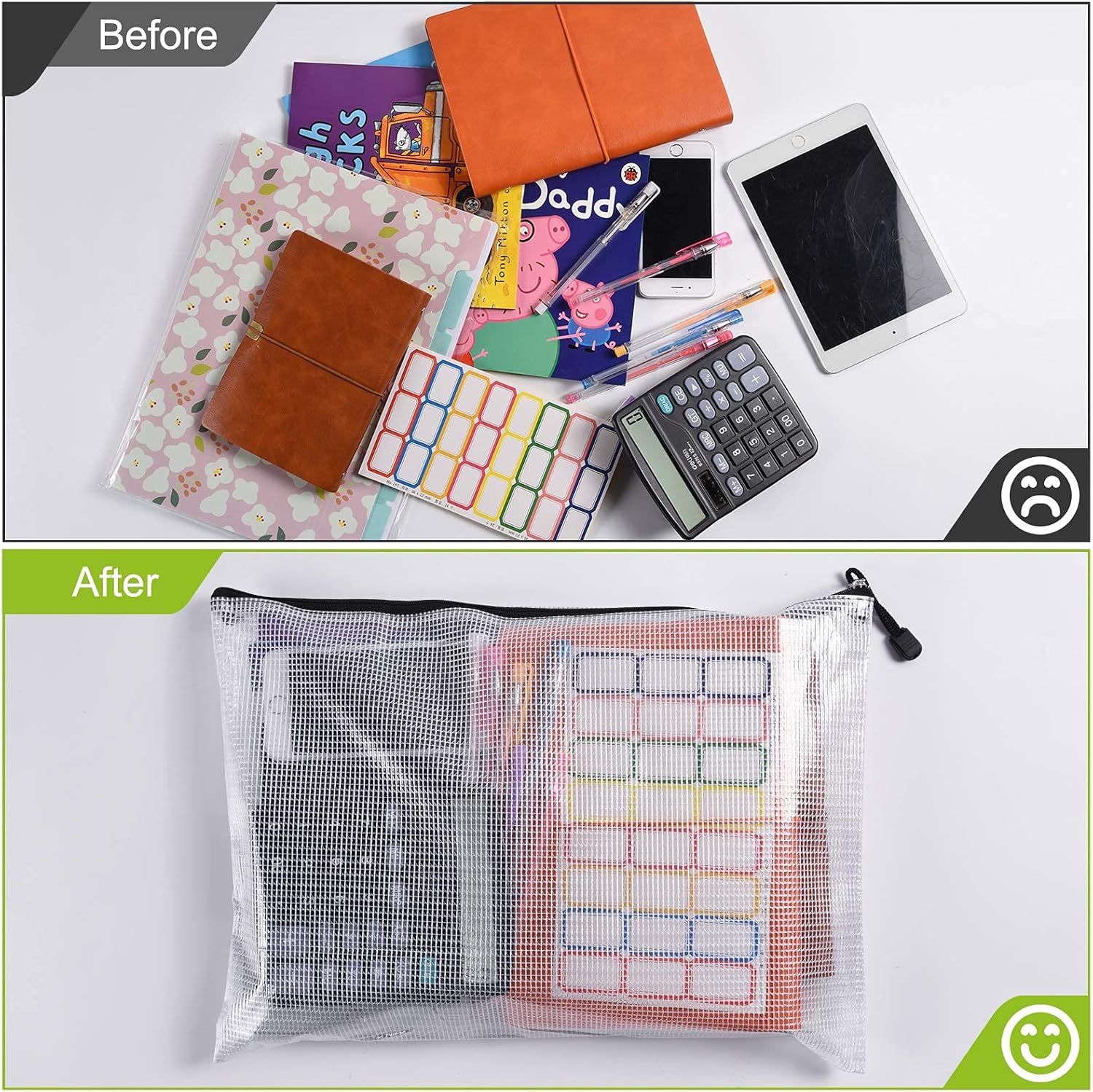 A4/A5 SizePlastic Mesh Zip File Bags, Waterproof Tear-Resistant Document File Folders,Zipper Documents Pouch Document Organizer Bags for School Office Home Travel Storage