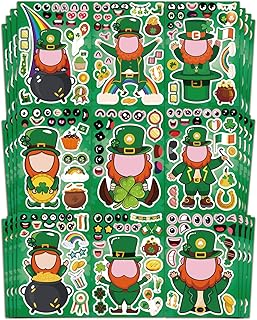 Aowplc St. Patrick's Leprechaun Make-A-Face Stickers - 36 Sheets for Kids Crafts & Party Fun