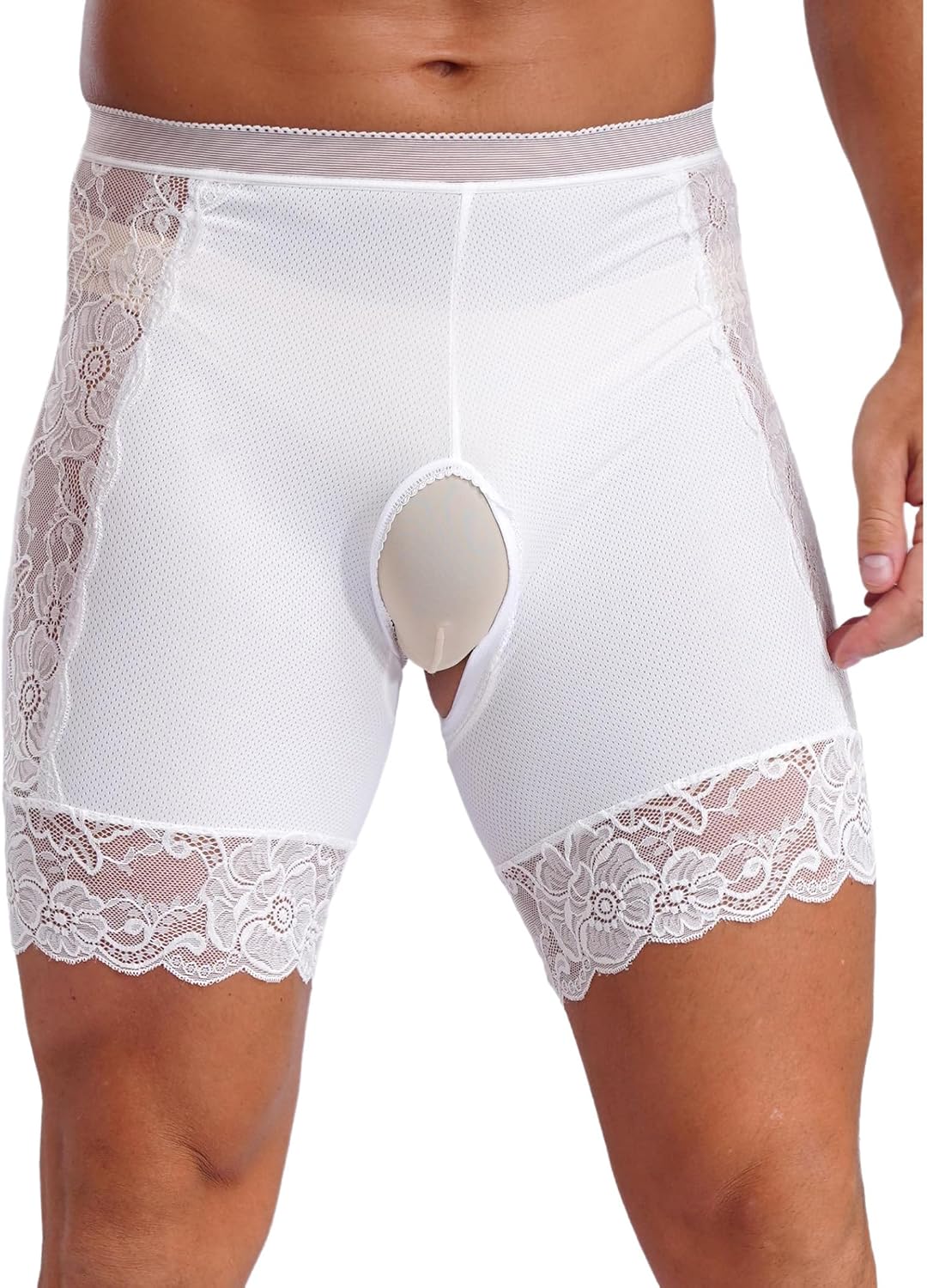 Men's Sissy Underwear Lace Opening Crotch Knickers High Waist Boyshorts Safety Briefs