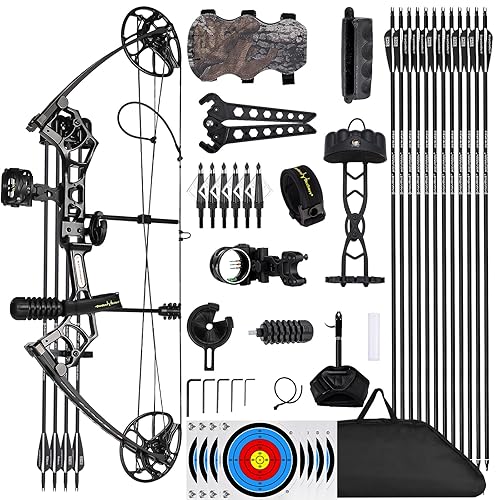 Bear Archery Cruzer G2 Right Hand Compound Bow - 0-70 lbs Draw Weight, 25"-31" Draw Length, Up to 320 fps, Hunting Bow Set - Black