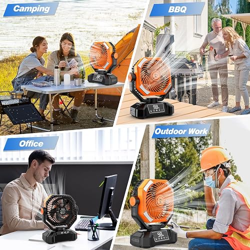Camping Fan with LED Lantern, Upgraded 20000mAh Rechargeable Outdoor Tent Fans Oscillating Fan with Light & Hook & Remote,5 Speeds Powerful Cooling USB Desk Fans,Battery-powered fan for Fishing,Picnic - 8