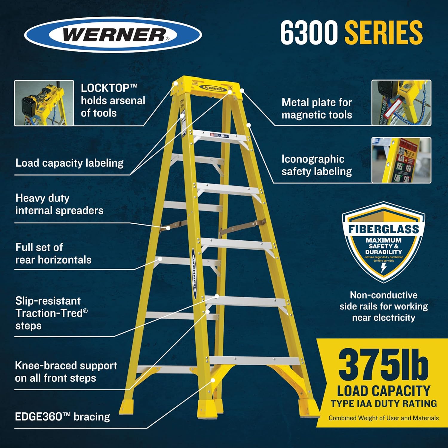 Generic Werner 6304 Fiberglass 4' Yellow Step Ladder - 375 lb. Load Capacity Type 1AA