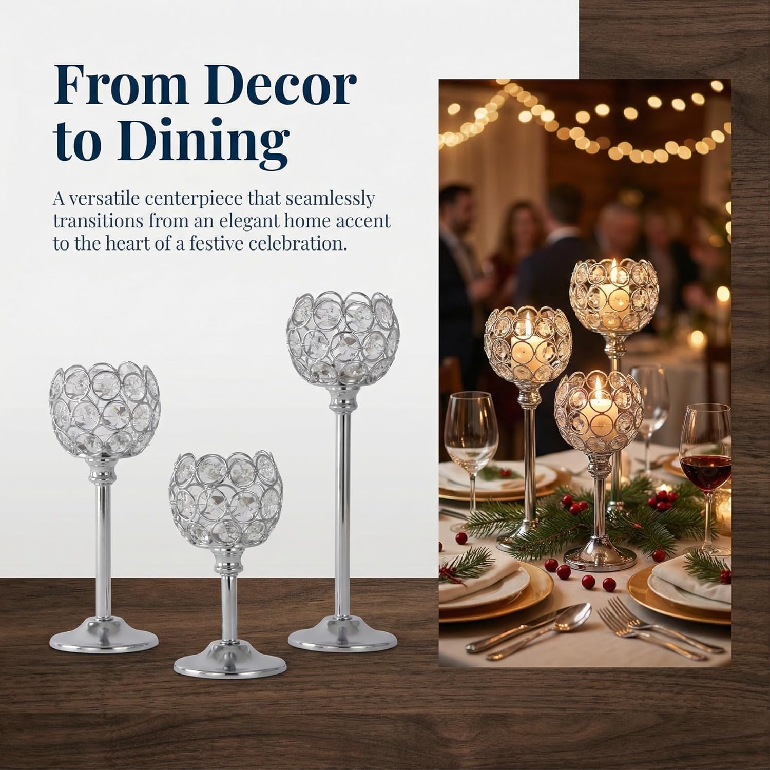 Crystal Candle Holders 4 Set of 12 - Sliver Vintage Hollow Ball Candle Stand for Table Centerpiece, Crystal Metal Tealight Candlestick for Wedding, Dining Room Decor
