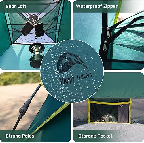 Miniatura 9 de Happy Travel Tienda de campaña para 1234 personas, tiendas de campaña instantáneas fáciles para acampar, tienda de campaña familiar impermeable