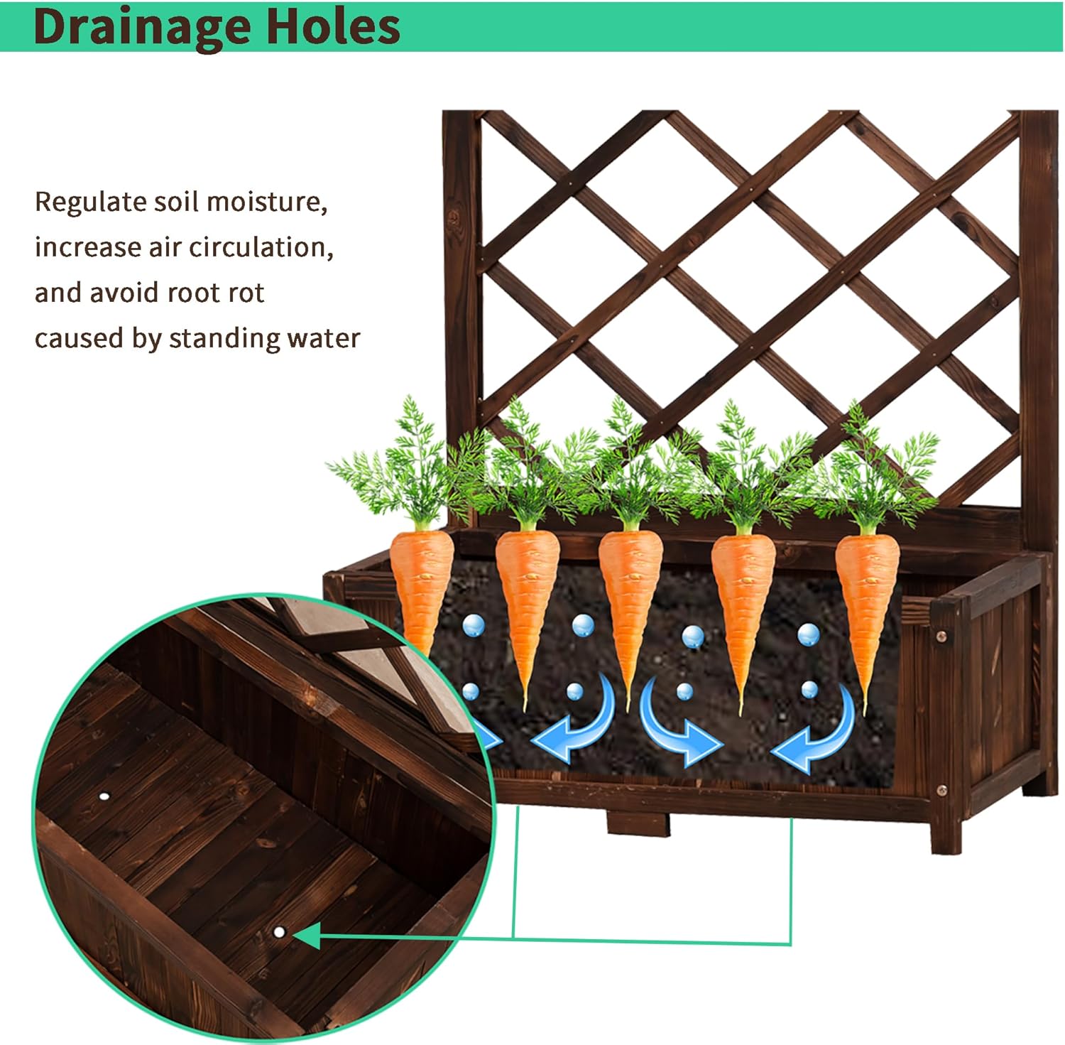 Anraja Raised Garden Bed with Trellis Wooden Planter Box Outdoor Wood Privacy Screen for Climbing Plant Planting Flower Patio Tomato Vegetable Herb Balcony Porch 29.5" L x 17.0" W x 67.0" H