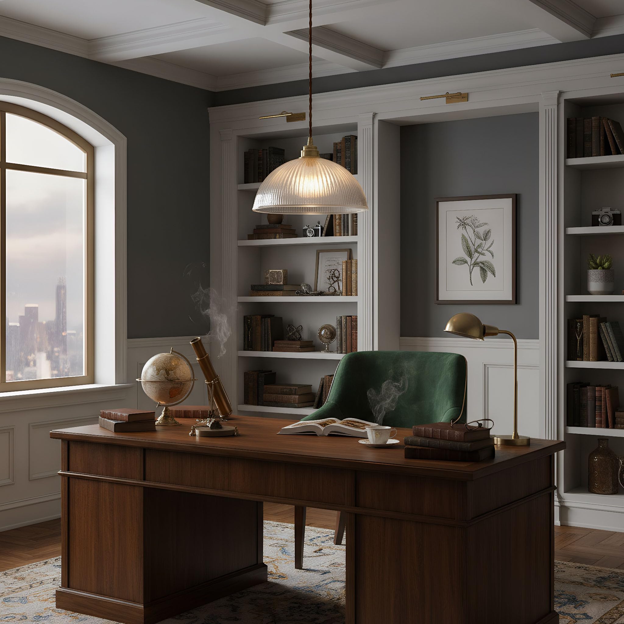 Lampadario a sospensione industriale vintage con cupola in vetro, Lampada da soffitto a soppalco E27 in ottone rame (30cm)