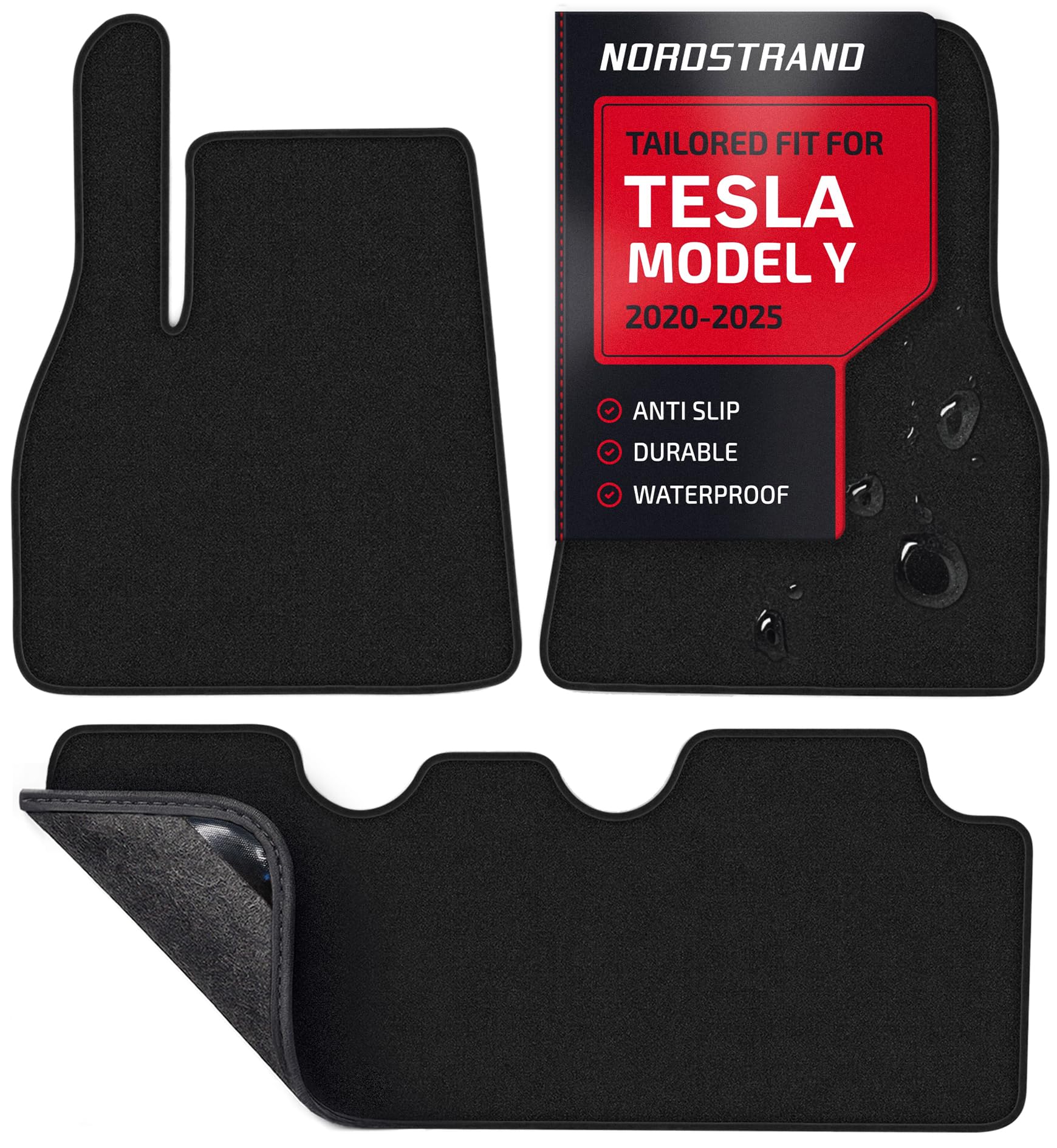 Floor Mats for Tesla Model Y 2025-2020 - Custom 3D Fit - 1st & 2nd Row Set - Anti-Slip Backing - Heavy Duty Carpet Mat - All Weather Car Liner Floormats - Tesla Model Y 5-Seat Interior Accessories