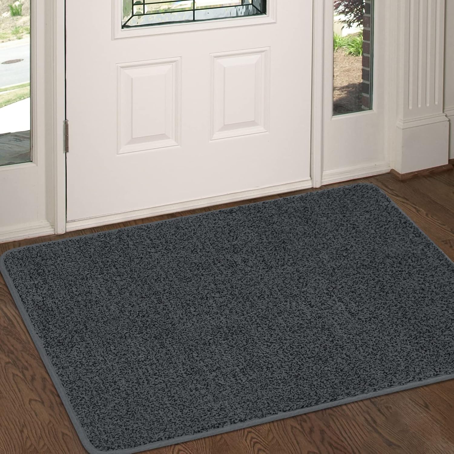 LINLA Indoor Doormat, Super Absorbs Mud Low Profile Door Mat 35" x 24", Washable Non-Slip Rubber Entrance Mat for Doorways Inside Dirt Trapper Mats Shoes Scraper, Dark Gray